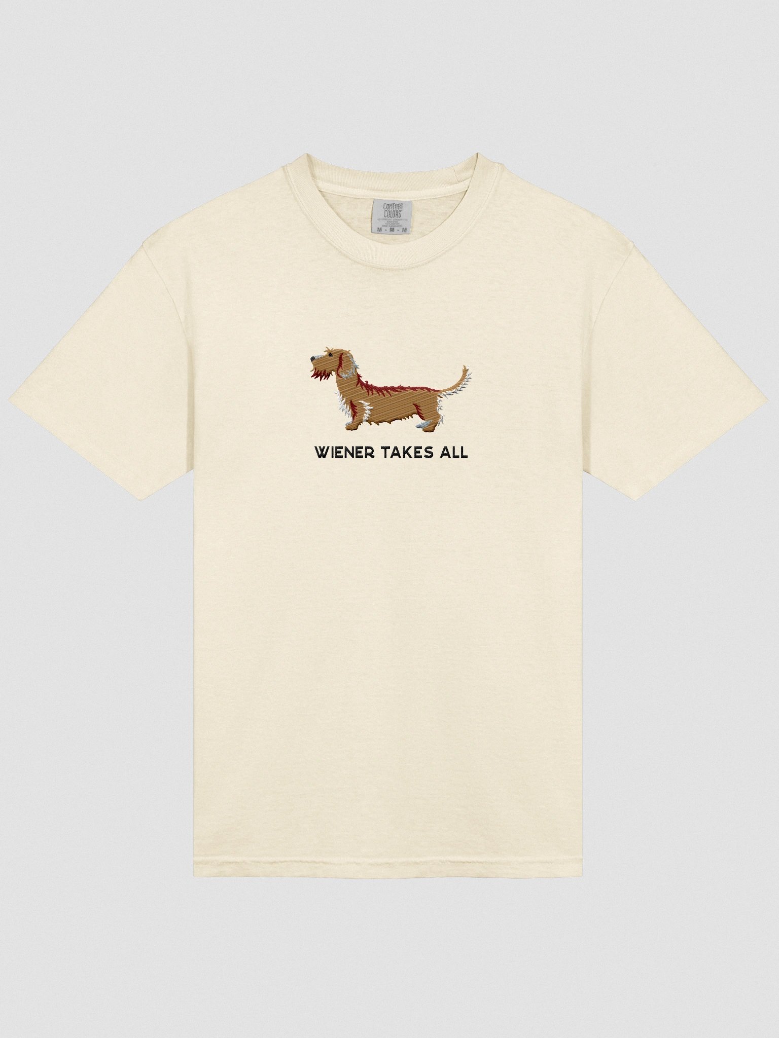 Wiener Takes All T-Shirt(Embroidered) of a Wirehaired Dachshund(Tan) product image (6)