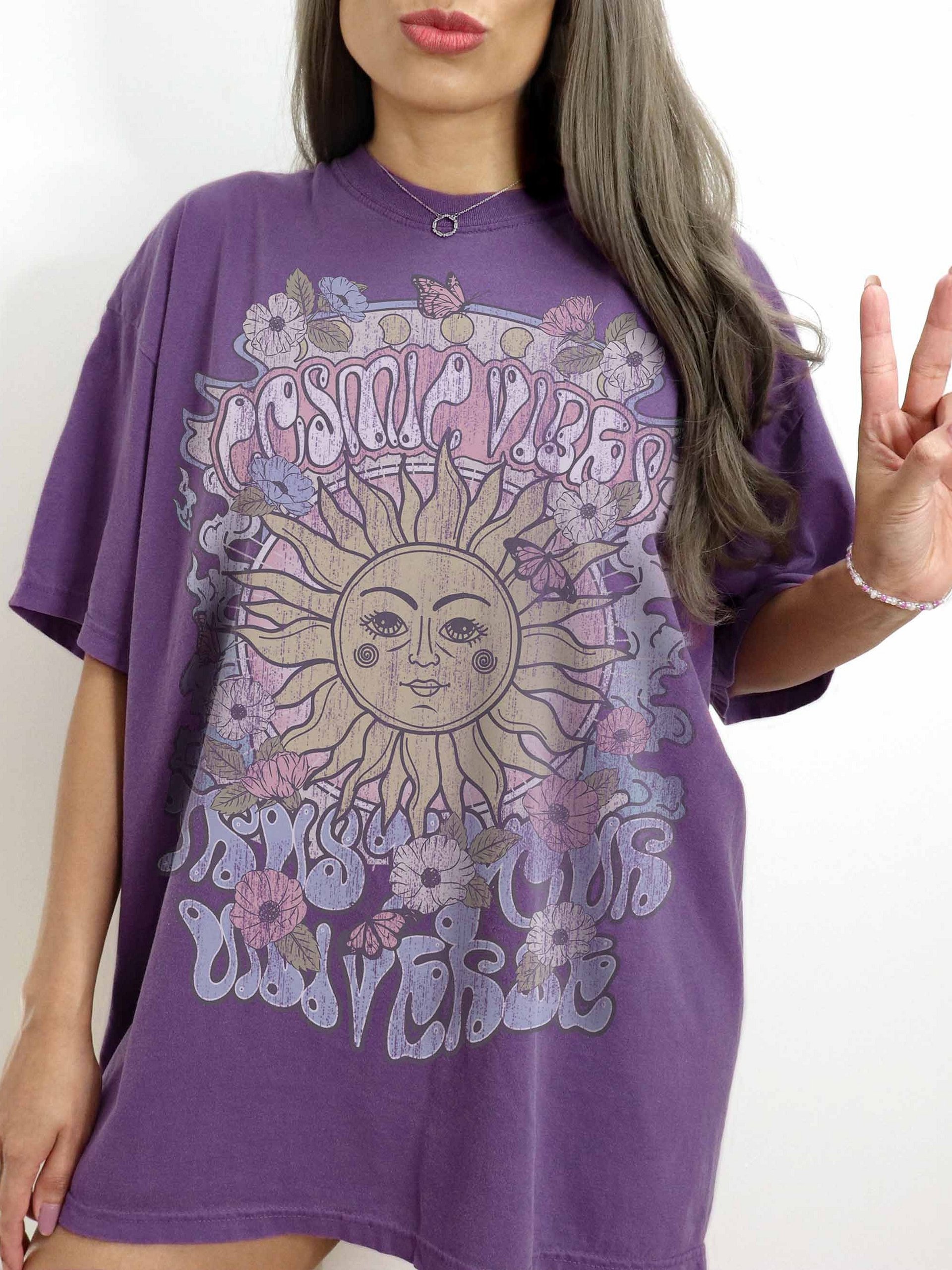 Cosmic Vibes Sunshine Shirt – Retro Psychedelic Sun Graphic Boho Travel Tee product image (2)