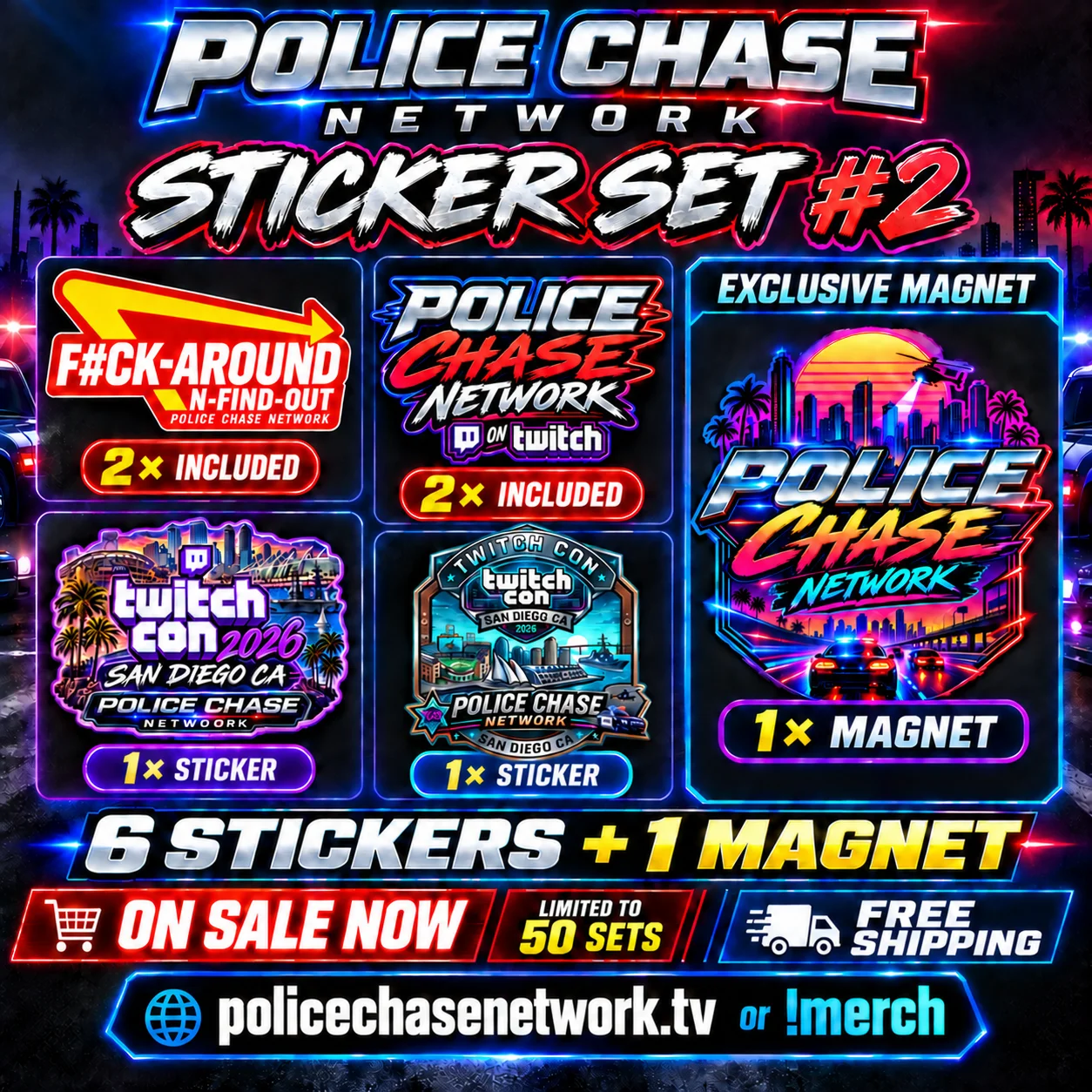 Police Chase Network Sticker Set #2 — 6 Stickers + 1 Magnet product image (1)
