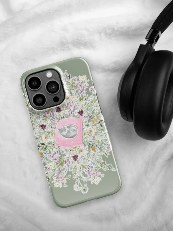 SLEEPY CAT IN FLOWERBED IPHONE CASE product image (3)