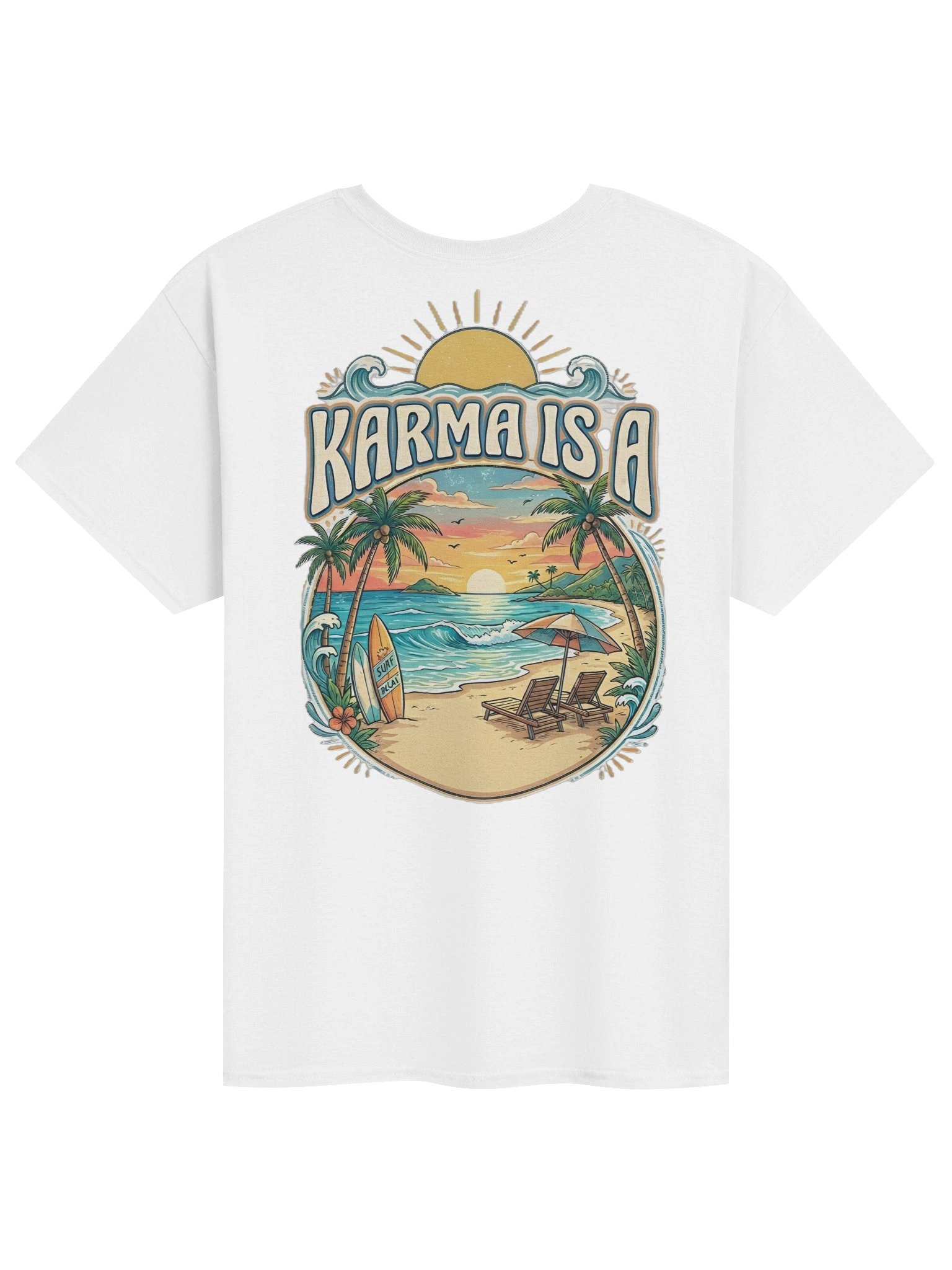 Karma Is A... Retro Beach Vibes Unisex T-Shirt – Karma ART 2026 Edition product image (1)