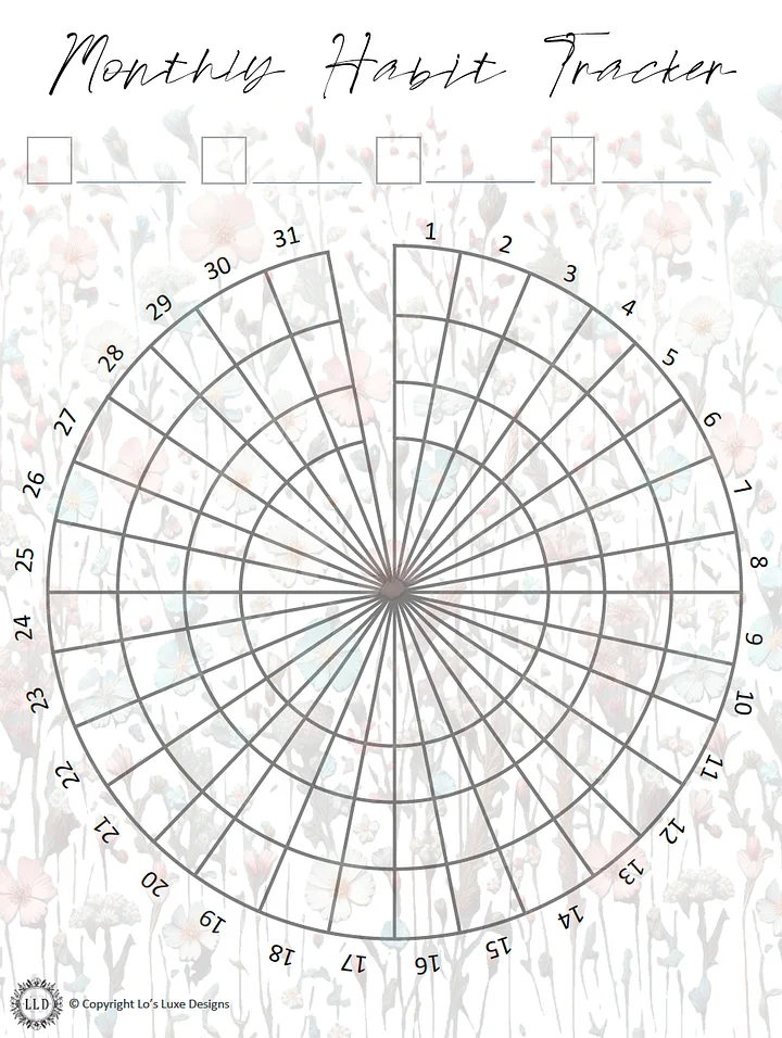 Monthly Habit Tracker - Wildflowers - Circle - 8.5x11 Printable product image (1)