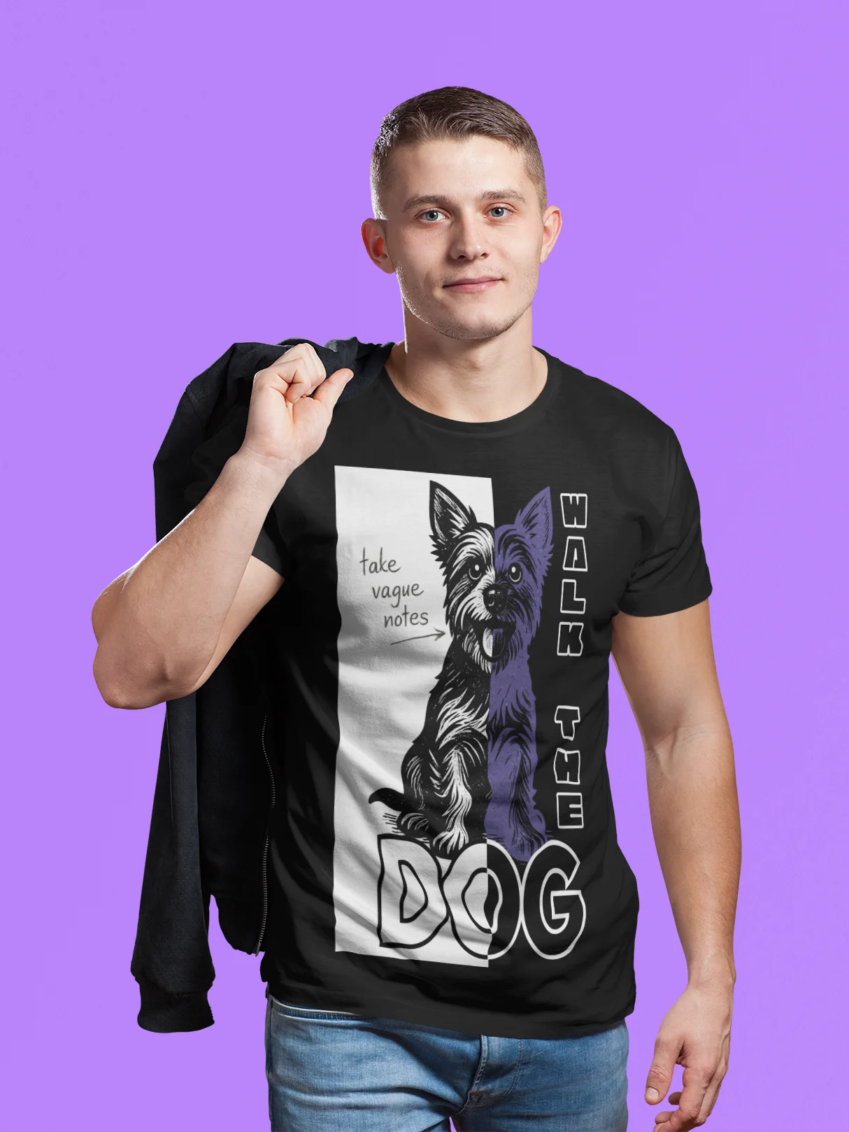 Walk the Dog Linocut Style T-Shirt product image (3)