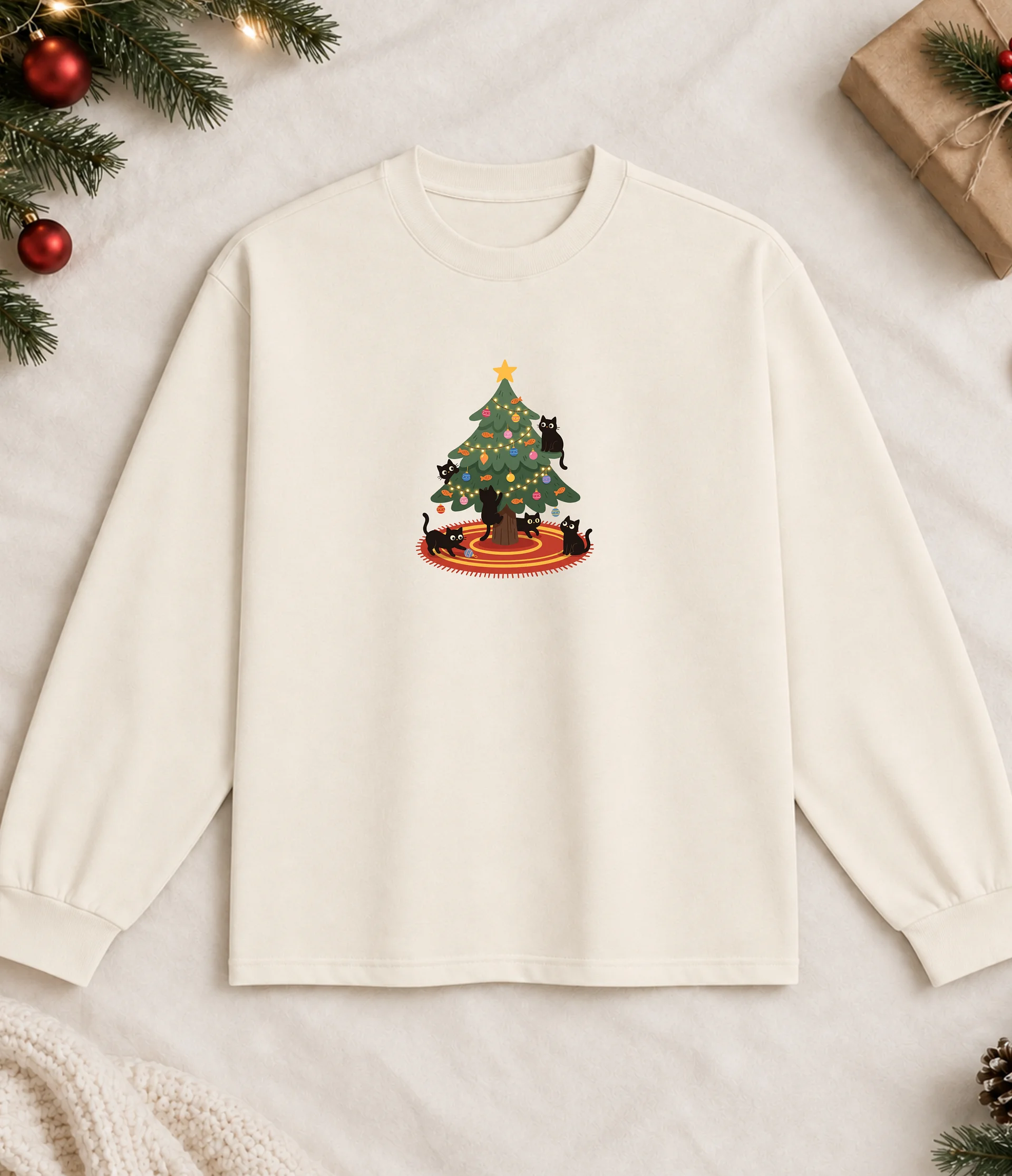Black Cat Christmas Tree Sweatshirt product image (41)