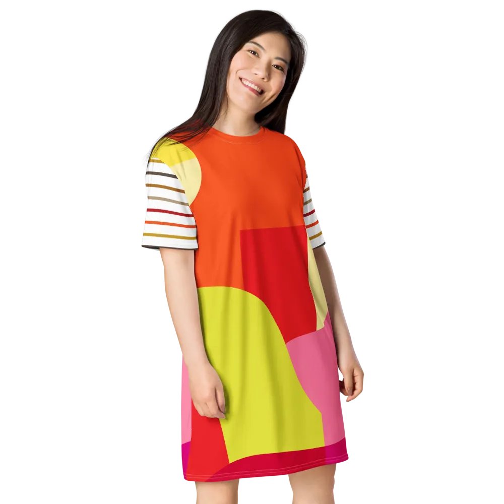 All-Over Orange/Yellow Geometric/Stripe T-Shirt Dress product image (5)