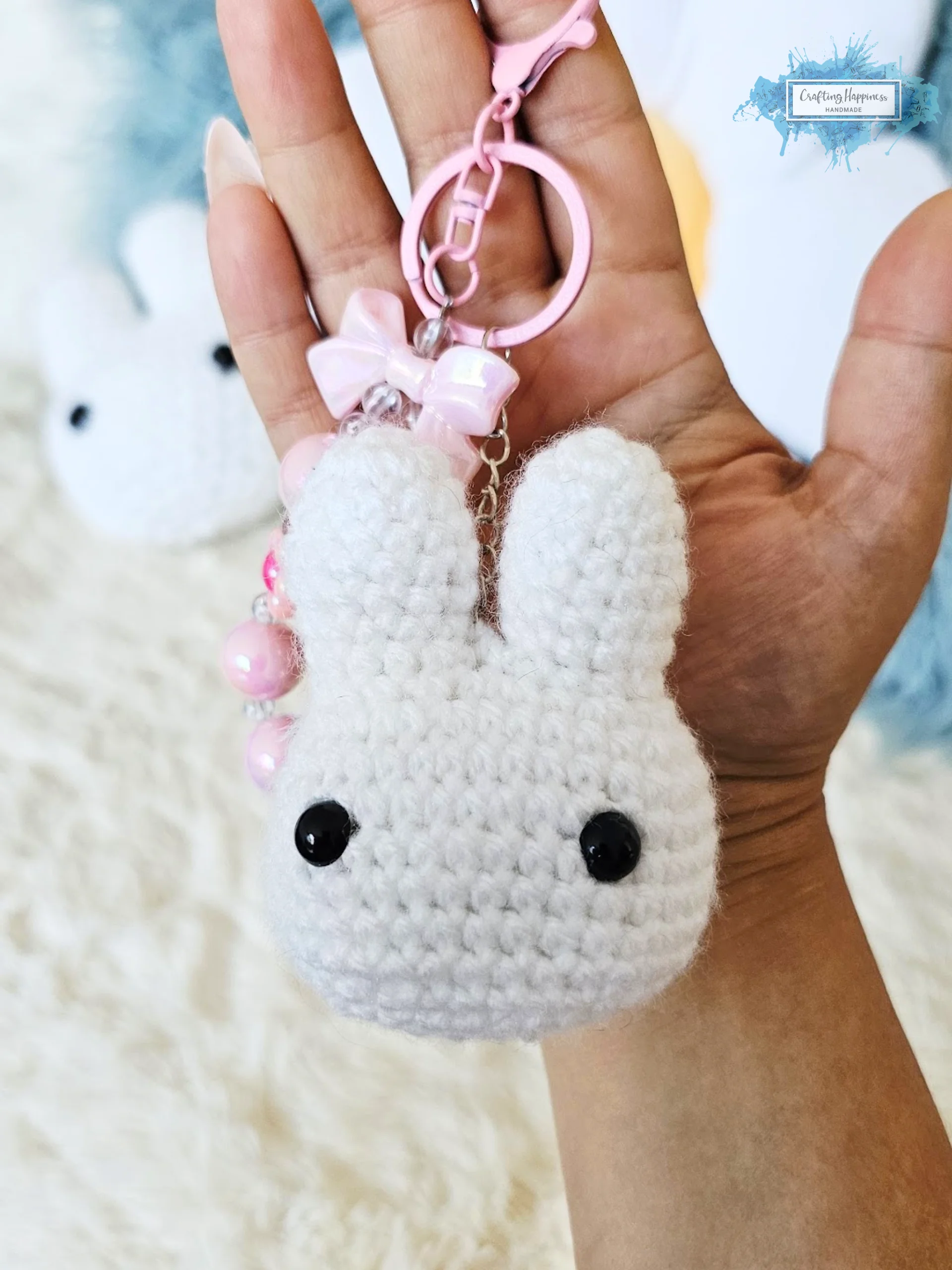Bunny Head Crochet Pattern | Amigurumi Toy, Kawaii Keychain, Desk Pal (PDF Pattern) product image (2)