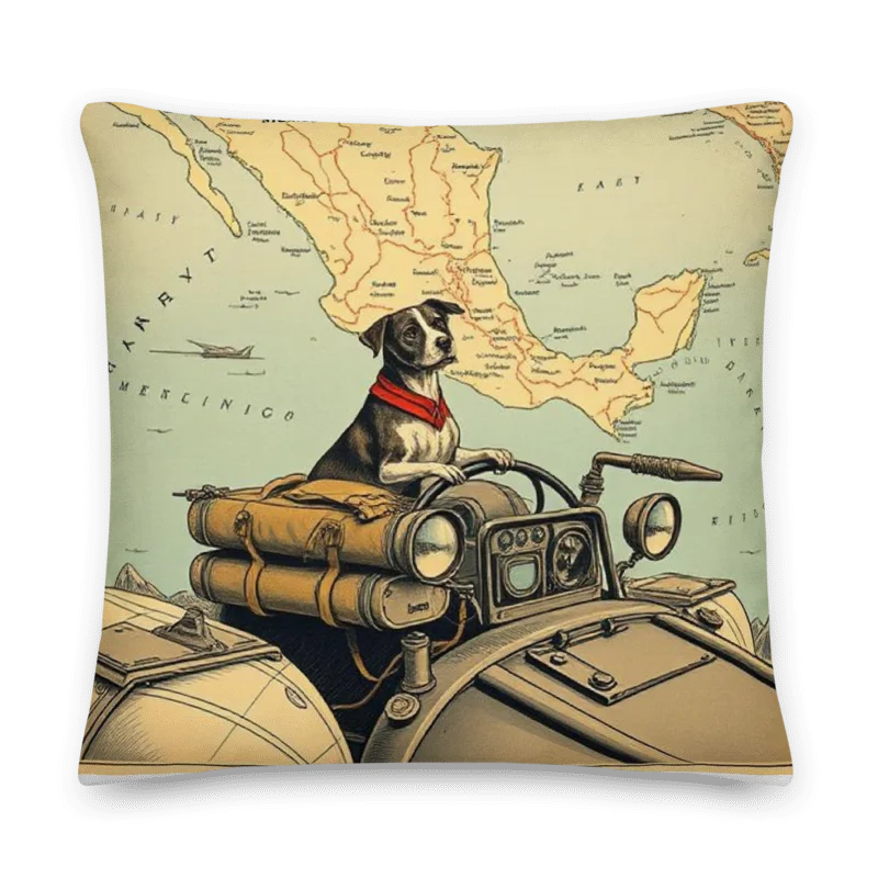 Rebel Co-Pilot Mexico Map Throw Pillow | Retro Dog Travel Decor | Square & Lumbar Cushion product image (7)