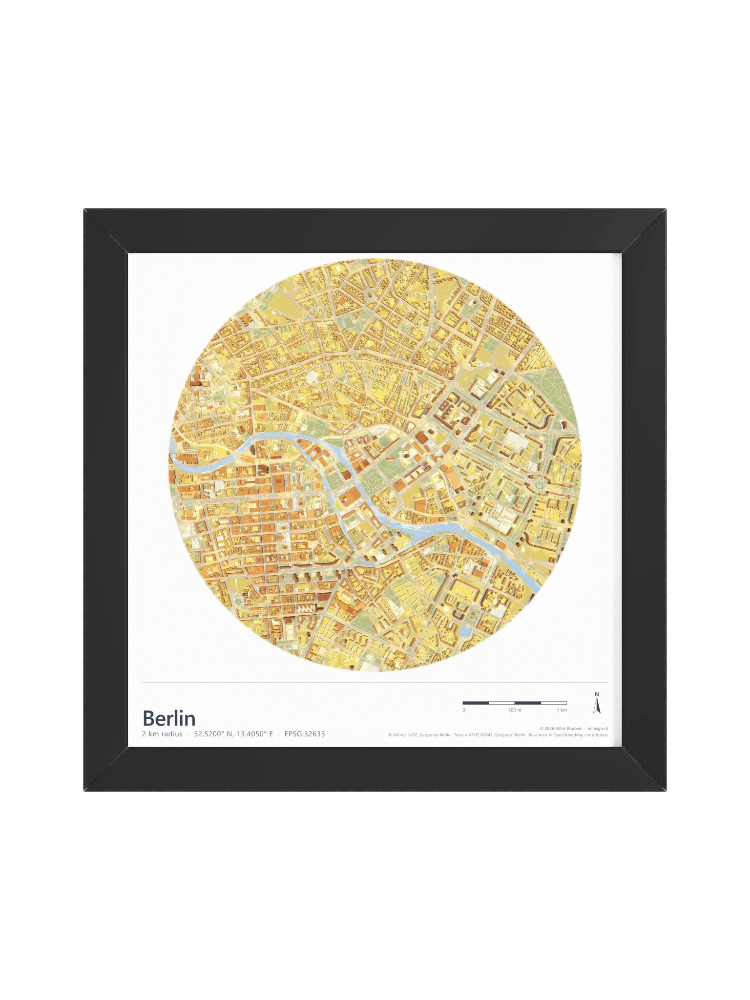 Berlin: Path-Traced 3D City Map · Framed Matte Poster product image (1)