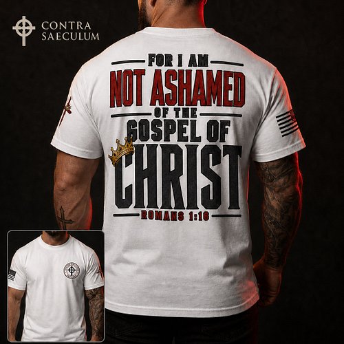 FOR I AM NOT ASHAMED OF THE GOSPEL OF CHRIST.
— Romans 1:16

The Crowned Christ heavyweight tee is now available.

shop.contr...