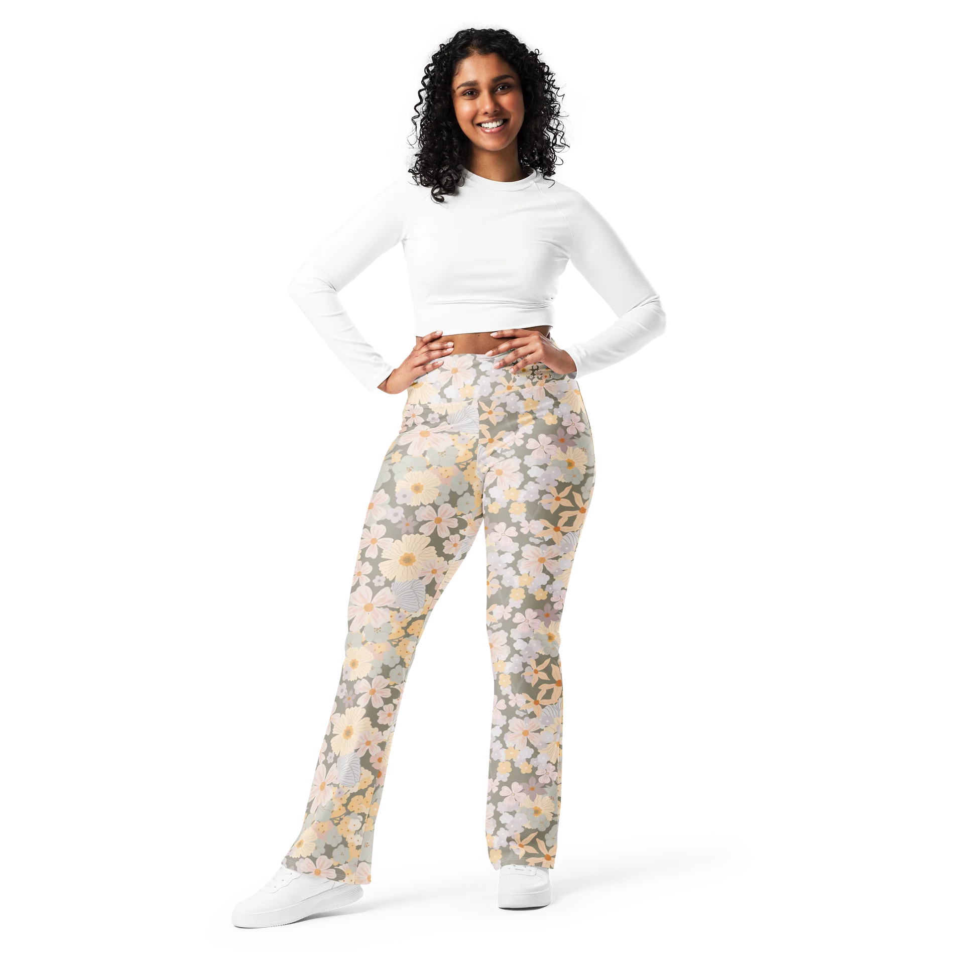 Pastel Cottage Floral Flare Yoga Leggings product image (10)