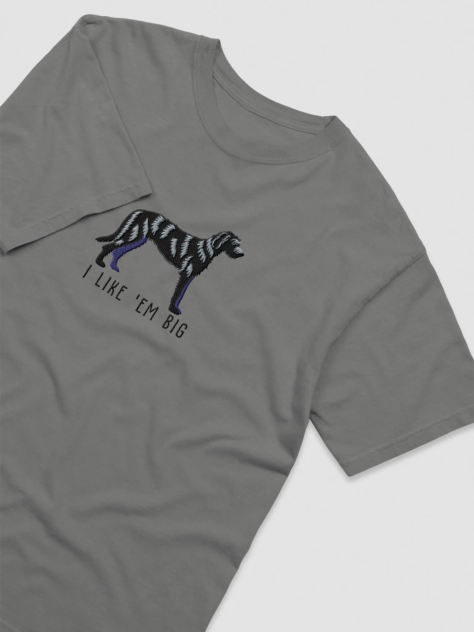 I Like 'Em Big T-Shirt(Embroidered) of an Irish Wolfhound(Black) product image (6)