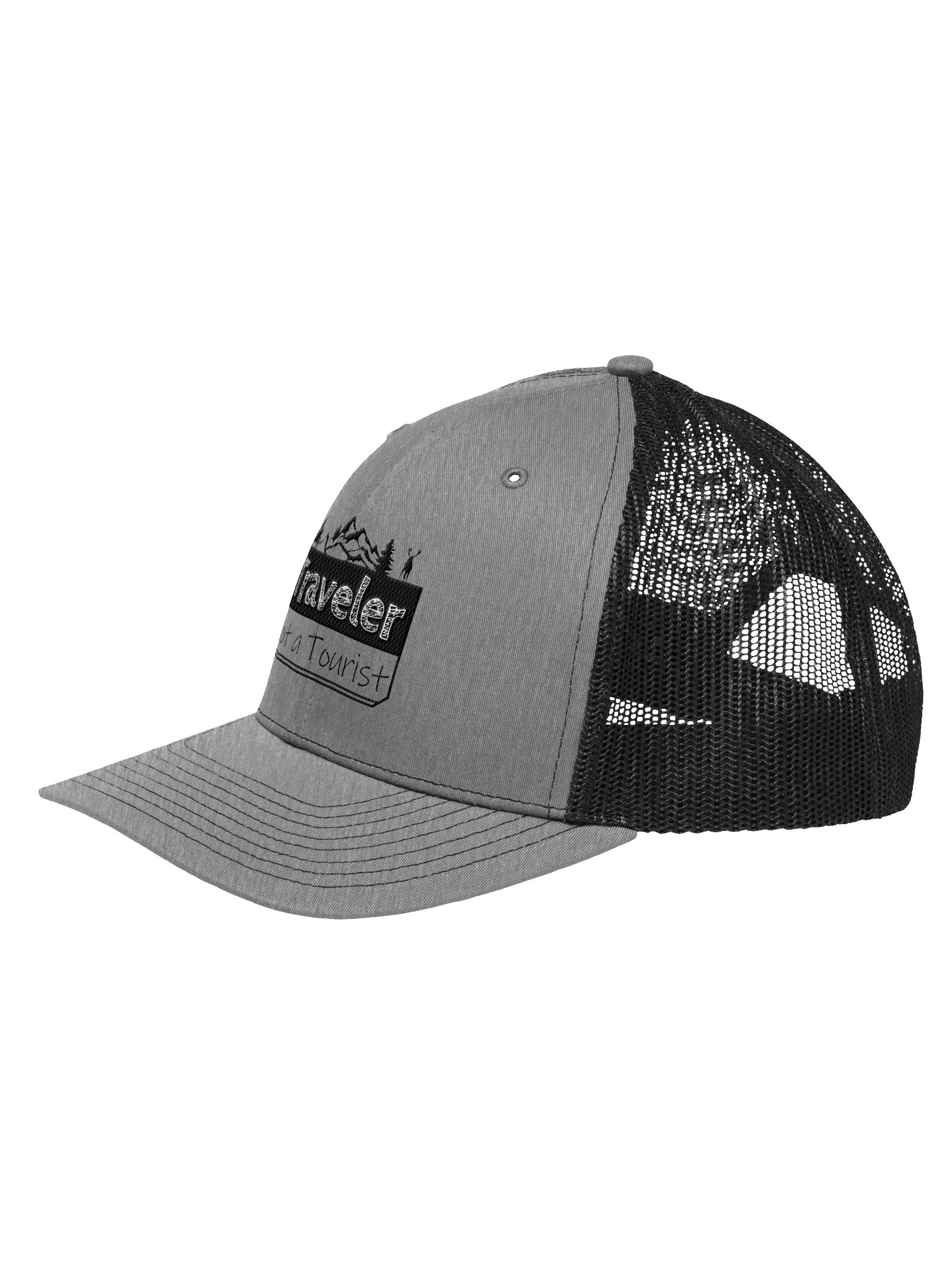 Traveler not a Tourist | Adventure Motorcycle Trucker Hat Embroidered product image (2)
