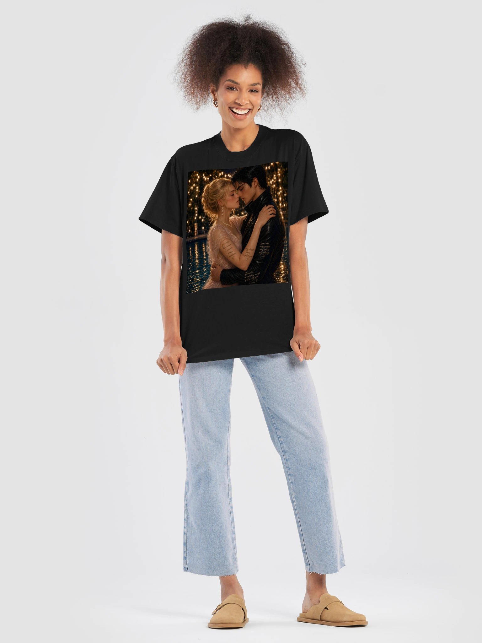 Cinematic Romantic Couple Oversized T-Shirt | Dark Romance Love Art Gift product image (7)