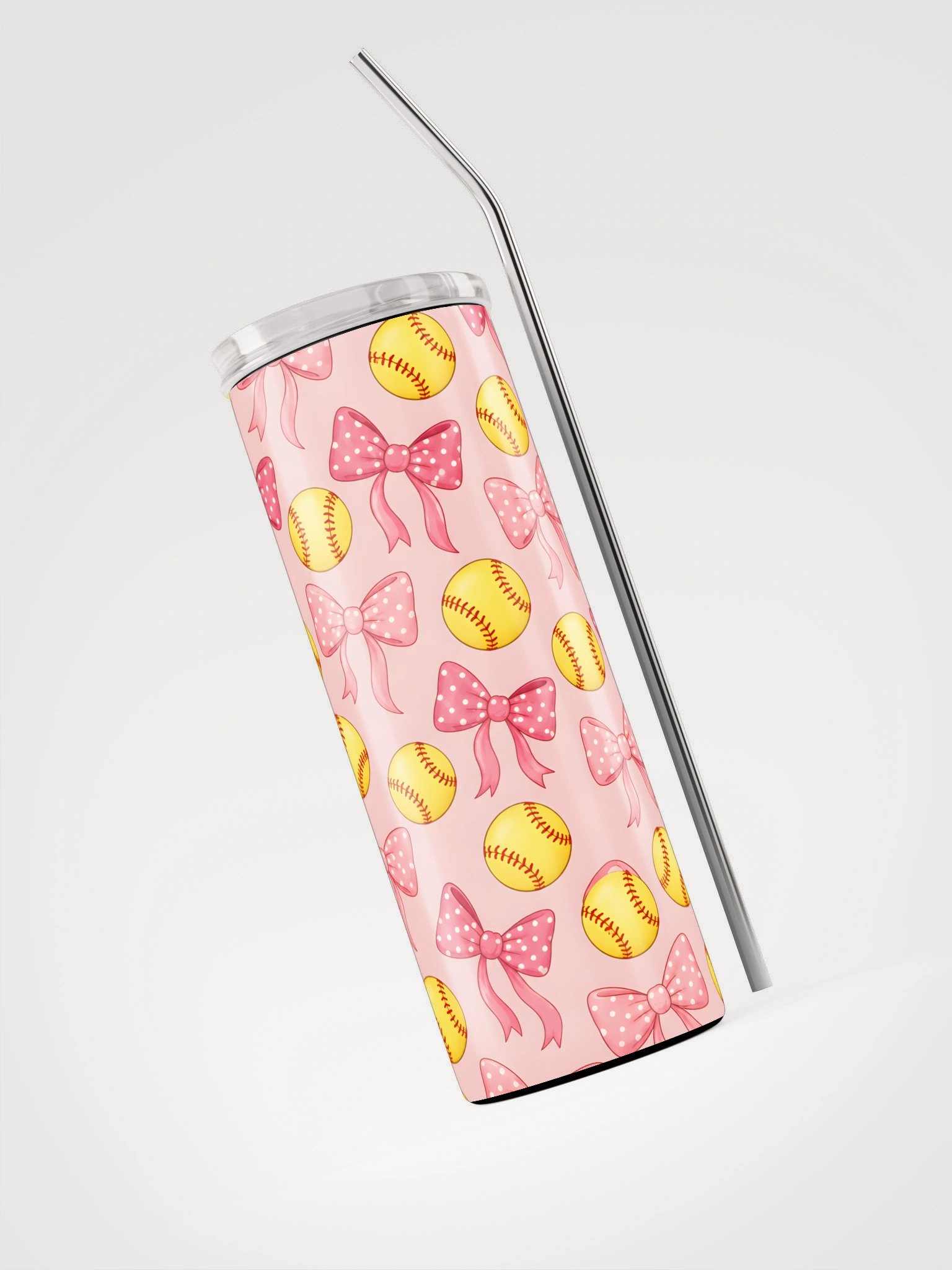 Pink Bow & Softball Skinny Tumbler | 20 oz Coquette Softball Mom Tumbler product image (3)