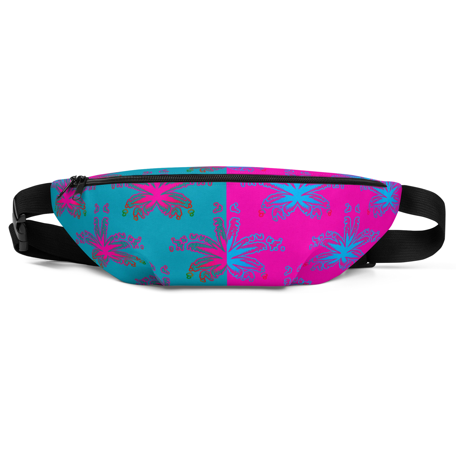 Pot Leaf Pattern 420 Fun Fanny Pack, Cotton Candy Color Cannabis Bag, Pink Blue Weed Art Accessory product image (1)