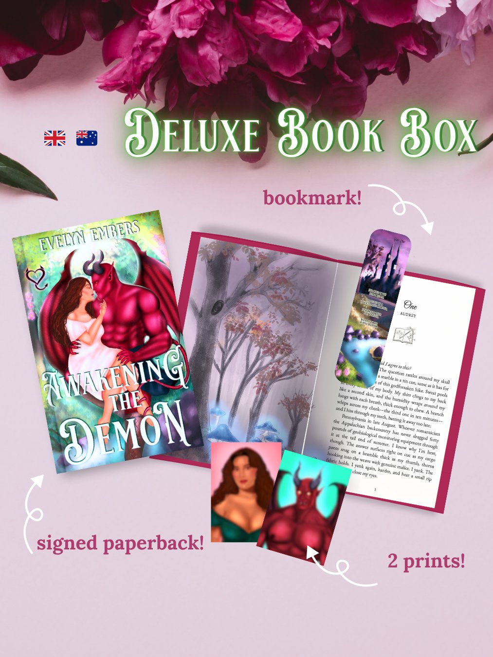 UK/AUS Deluxe Book Box - "Awakening the Demon" Signed Paperback+ Art product image (1)