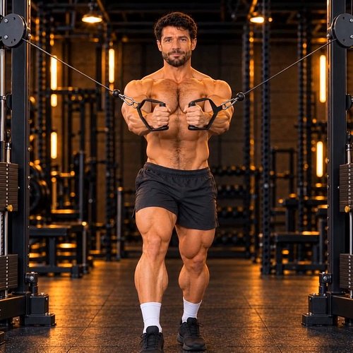 Don’t turn your cable crossover into another press.

Keep a soft, consistent bend in your elbows and bring your arms together...