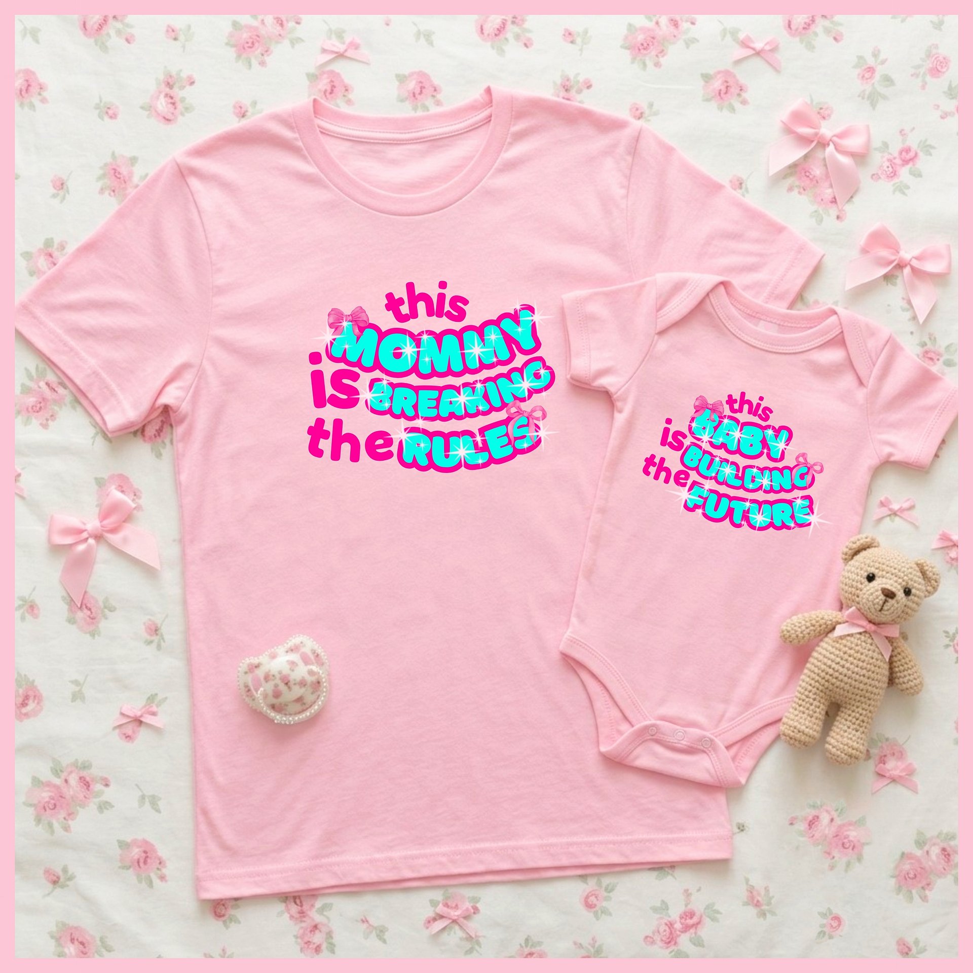 Duo Set🩷Breaking Rules to Build Future🩷Mommy tee+Baby onesie💞 product image (1)