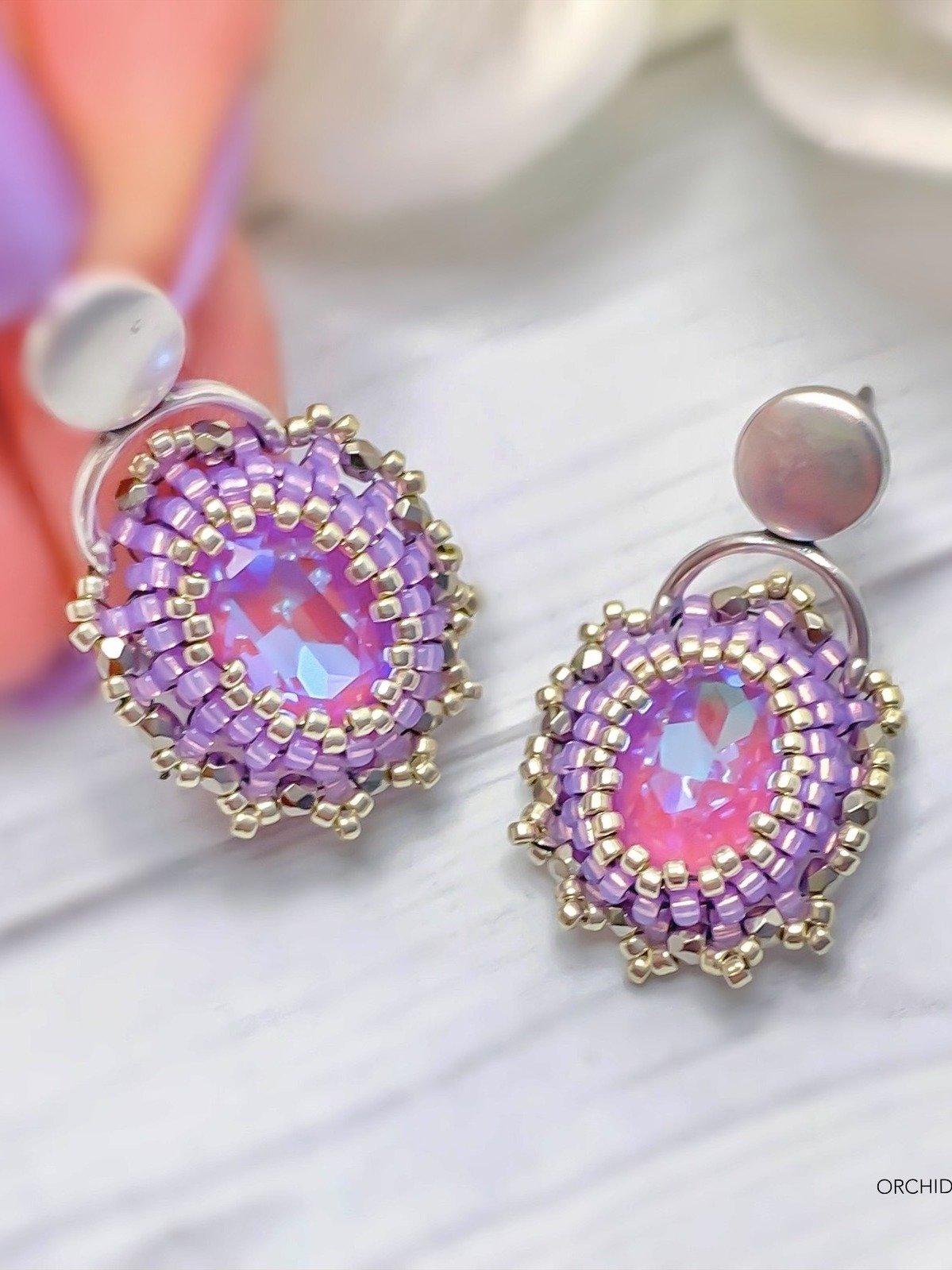 Beading Pattern – Golden Hour 14mm Crystal Oval Earrings product image (3)