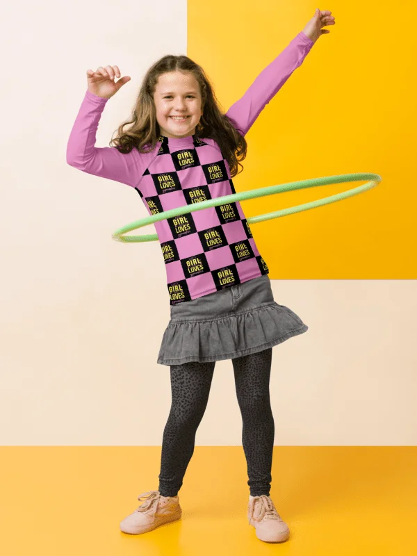 Just a Girl Who Loves Gymnastics pink and black rash vest product image (2)