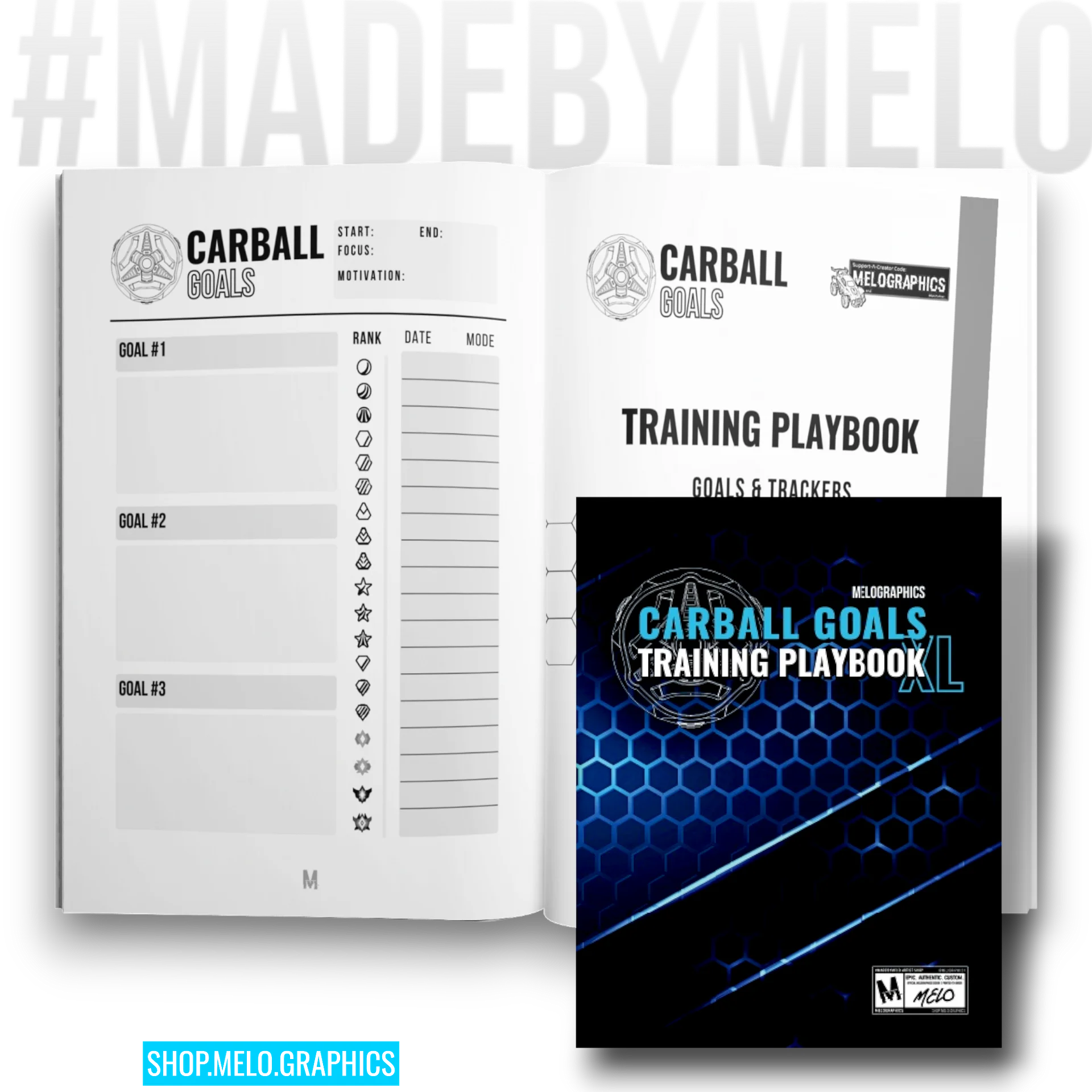 Carball Goals Training Playbook: Rocket League Training & Strategy - Notebook | #MadeByMELO product image (4)