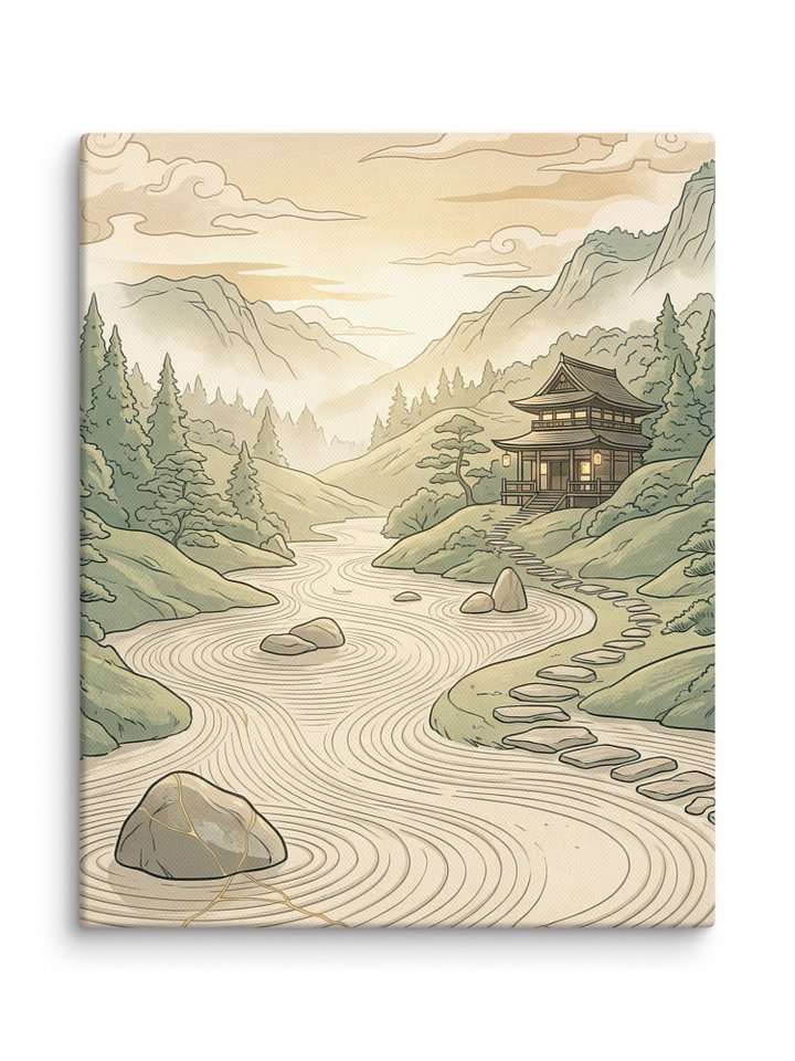 Tranquil Riverside Temple Canvas - Zen Japanese Wall Art product image (1)