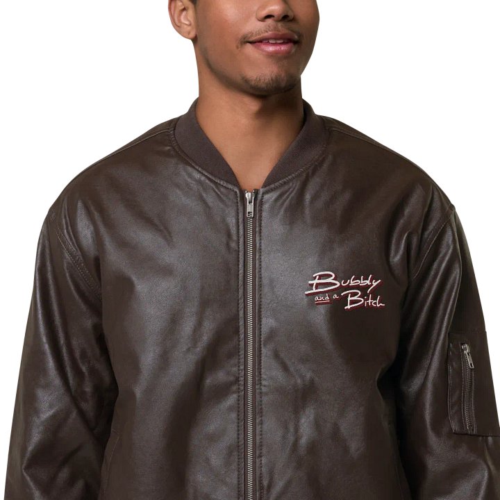 Bubbly and a B (maroon shadow design) faux leather bomber jacket product image (1)