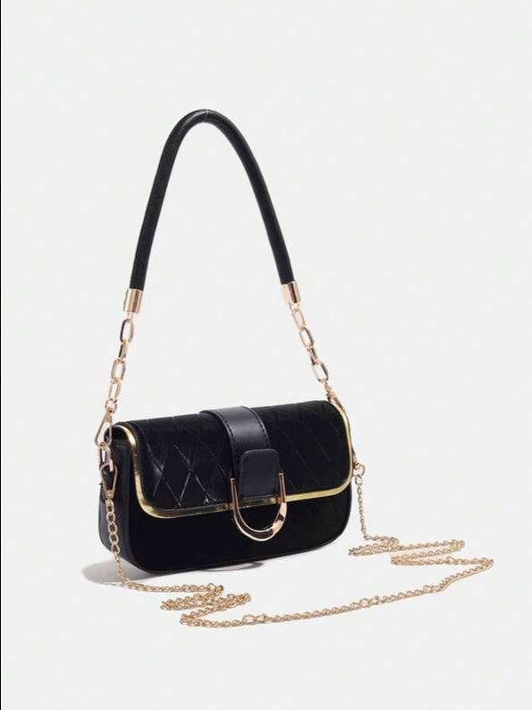 Beige Mini Chain Square Crossbody Bag | Minimalist Rhombus Pattern Shoulder Bag | ADLEST product image (3)