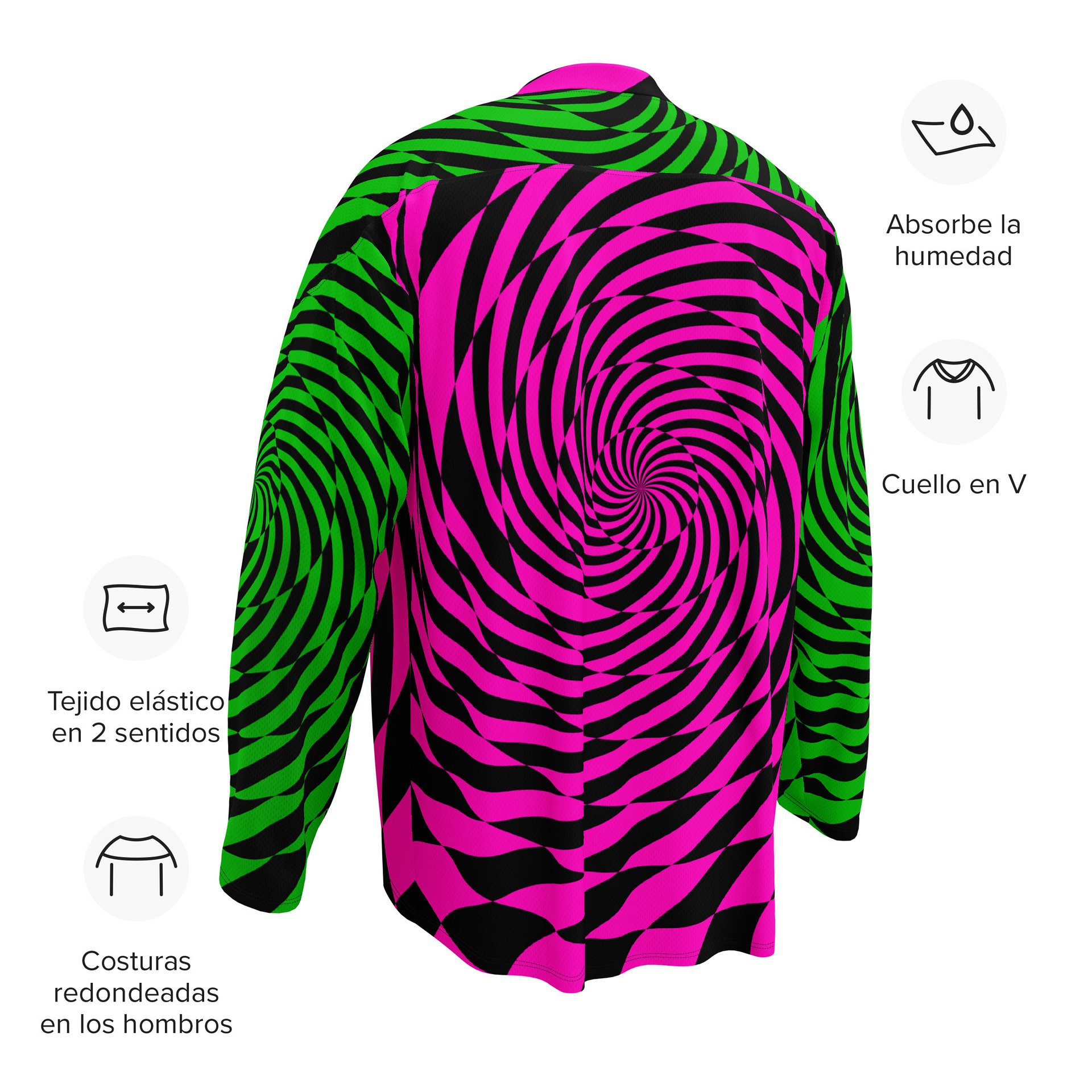 Trippy Rave Hockey Jersey, Psychedelic Spirals EDM Shirt, Fun Swirl Festival Wear, Retro Raver Fashion, Neon Pink Green Checkers Clothes product image (12)