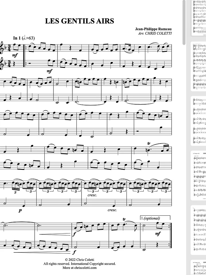 Trumpet Duet: LES GENTIL AIRS by Jean-Philipe Rameau product image (1)