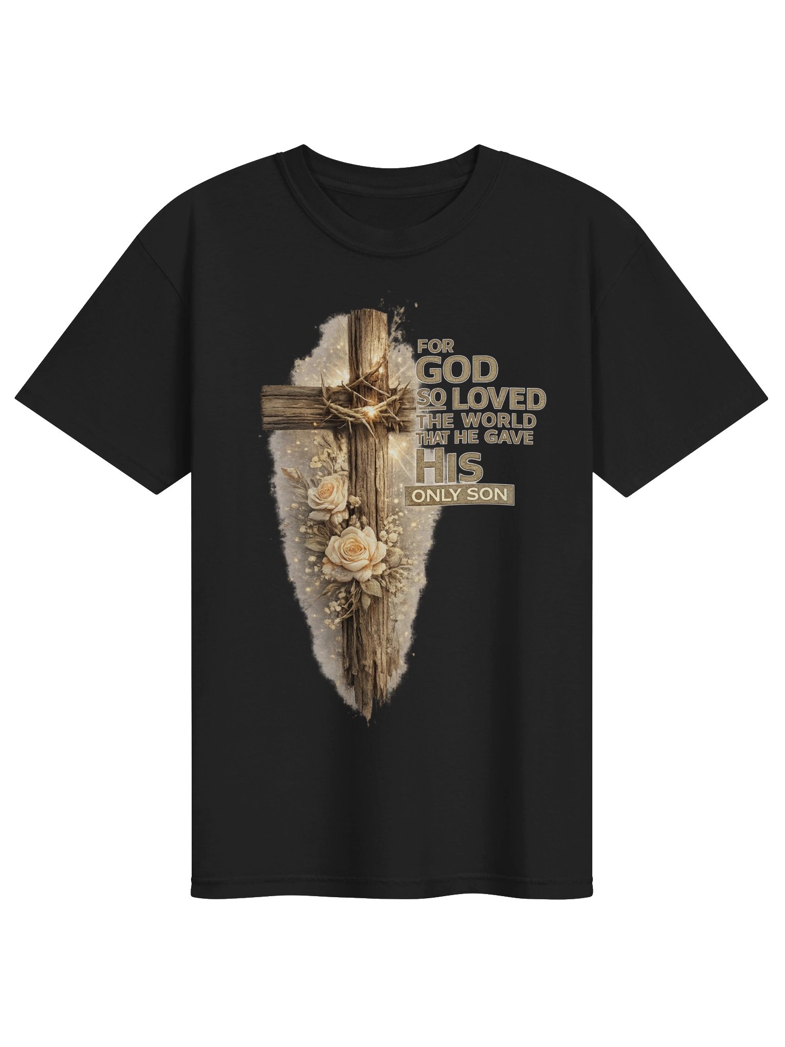 For God So Loved the World That He Gave His Only Son Wooden Cross Christian T-Shirt Design | John 3:16 Faith Graphic | Kingdom Life Co. product image (2)
