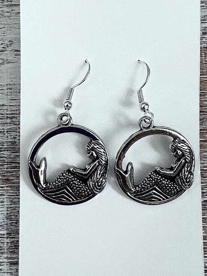 MFD-00102 | Handmade Silver-Tone Metallic Mermaid Circle Earrings | Monique Faella Designs™ product image (1)
