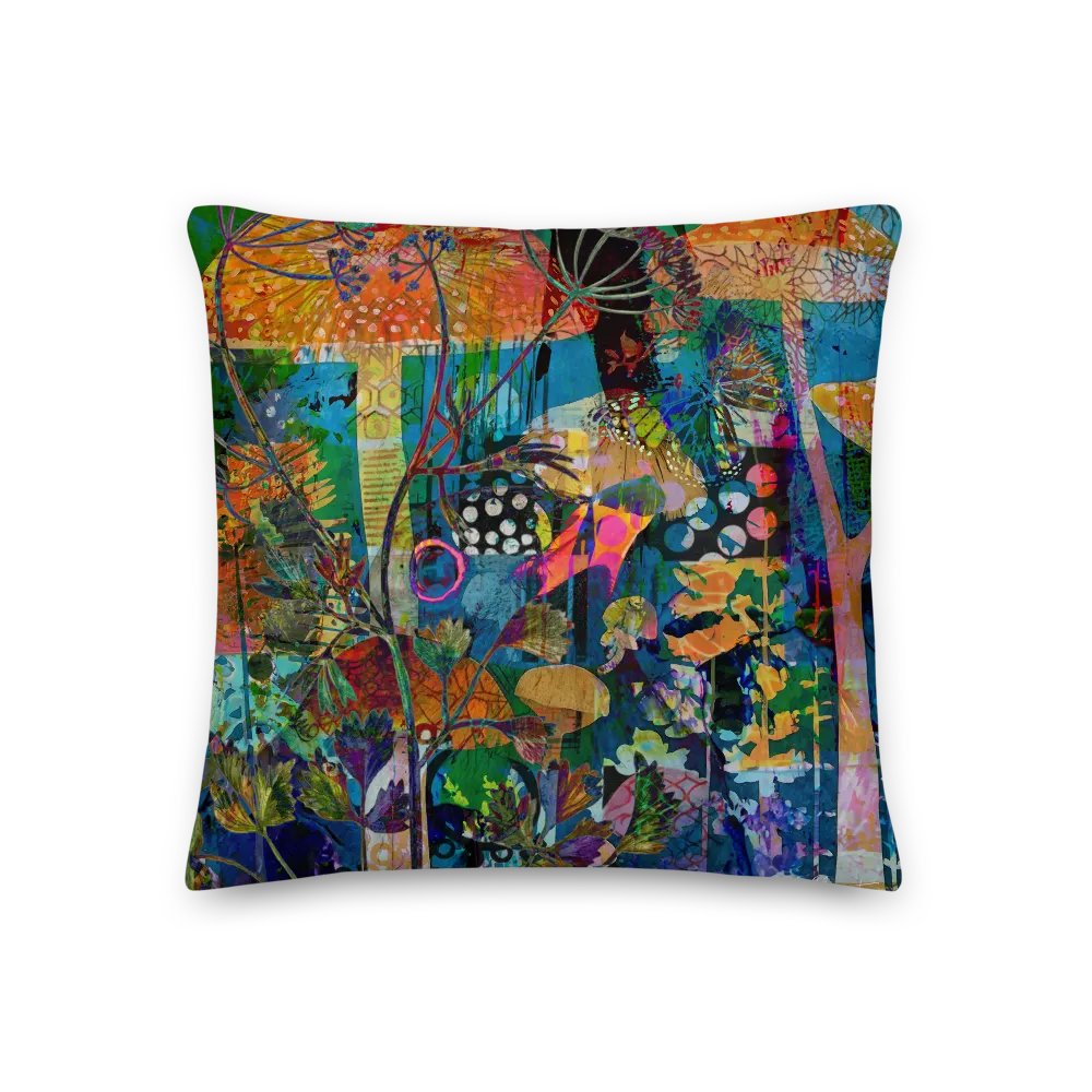 'Hidden' by Edward Martin Mixed Media Collage -Mystical Mushroom Dreamscape Pillow product image (3)