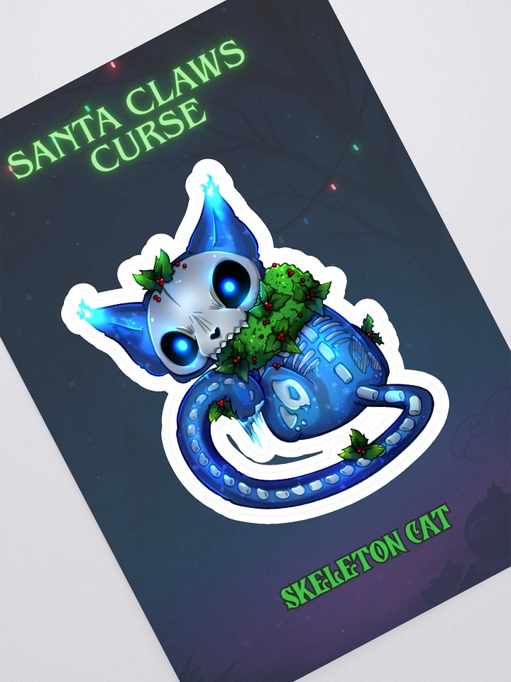 Santa Claws Curse | Skeleton Cat with Holly Sticker product image (1)