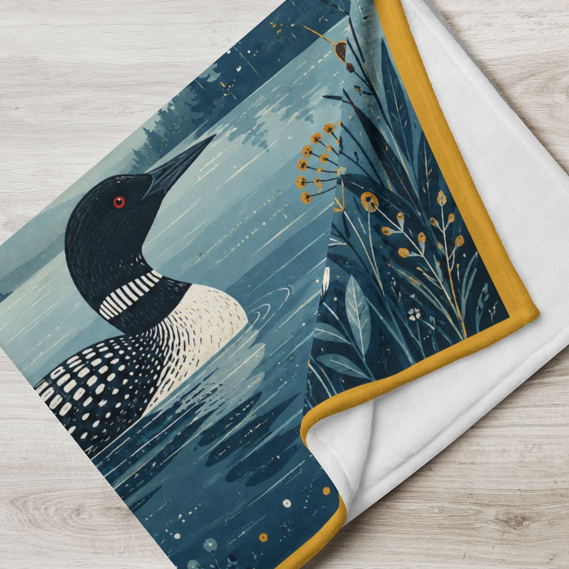 Loons at Golden Lake Folk Art Throw Blanket product image (6)