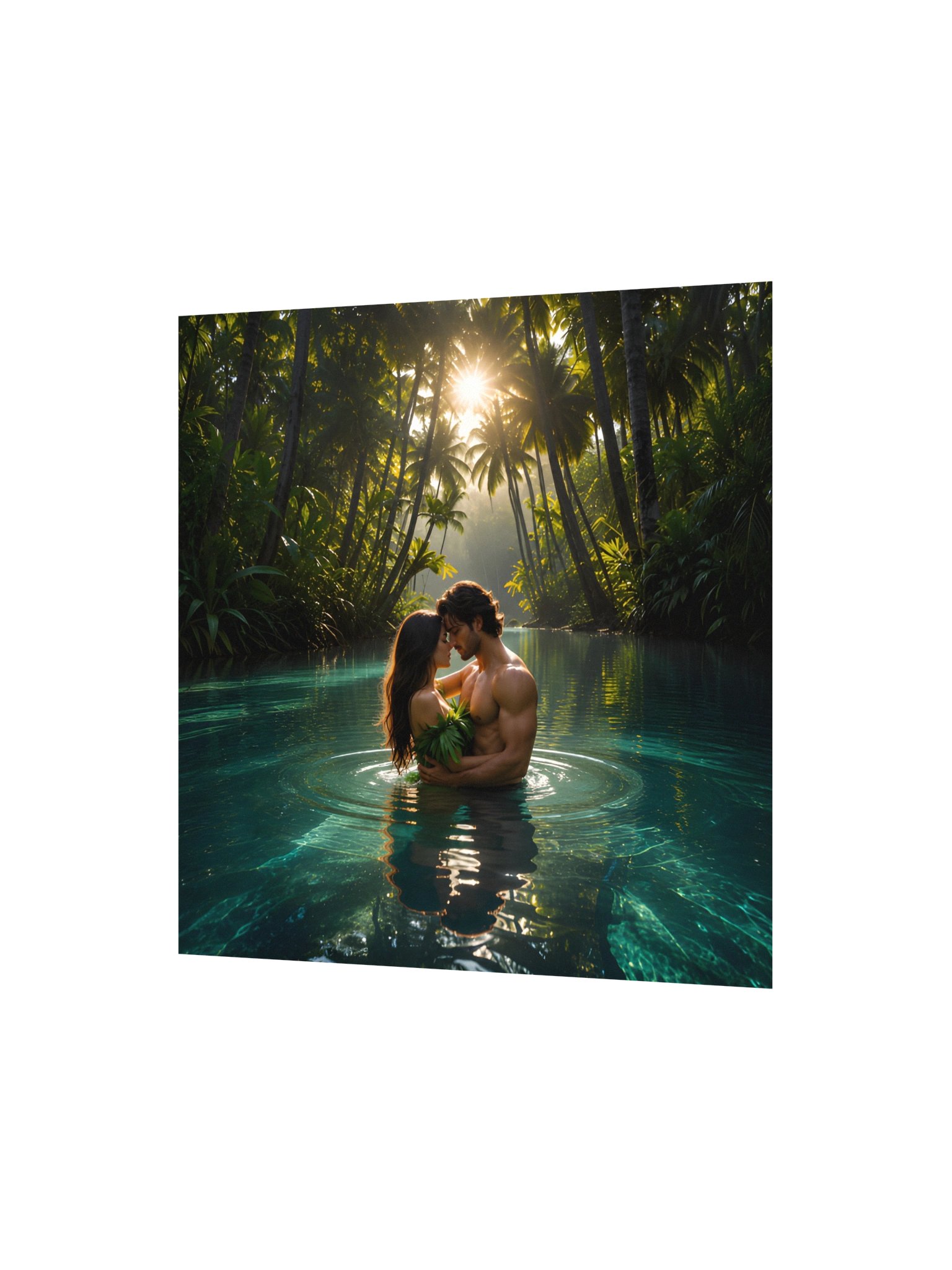 Tropical Blue Lagoon Romance Poster - Couple in Paradise Wall Art product image (3)