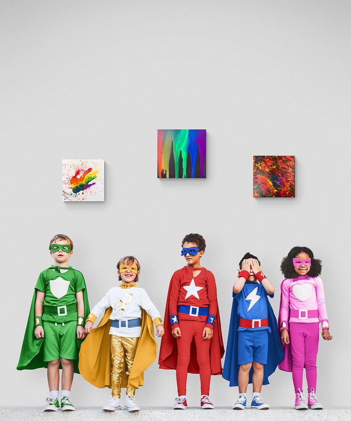 " Dripped rainbow"-12 x 12 canvas pour painting -rainbow coloration-blacklight painting product image (2)