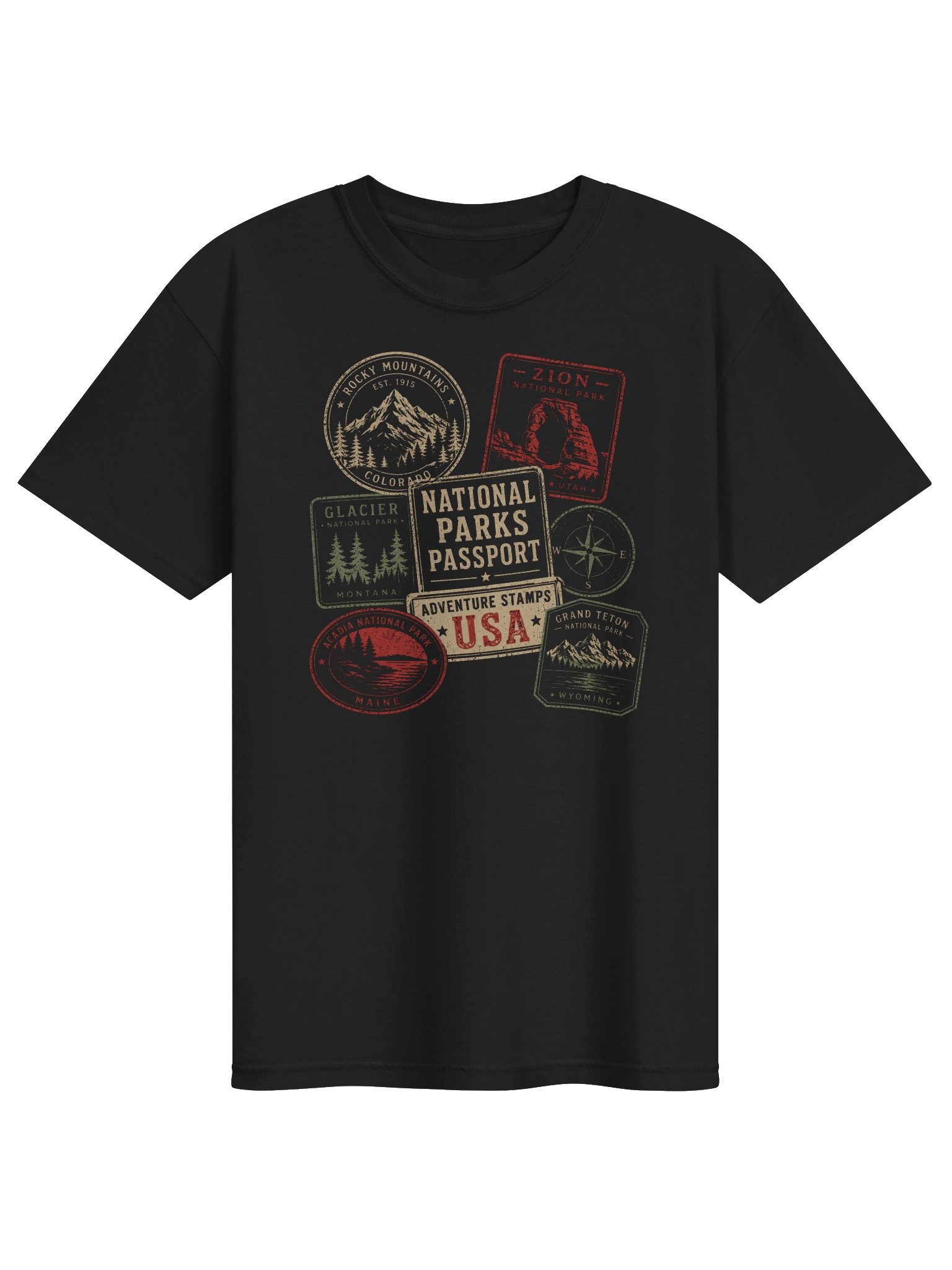 National Parks Passport T-Shirt | Vintage USA Travel Stamp Tee product image (1)