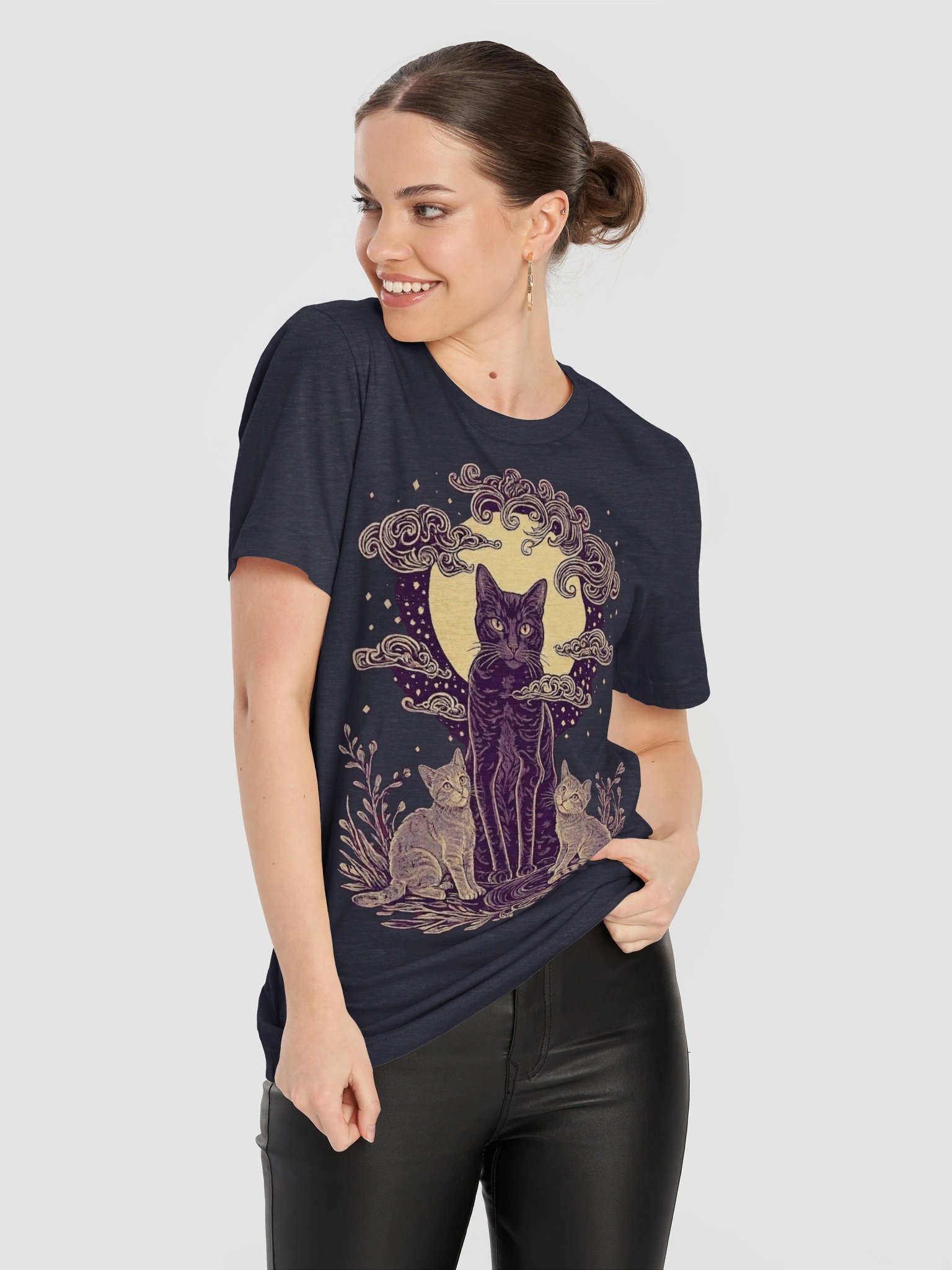 Moonlit Black Cat Shirt, Mama & Baby Cats, Mystical Moon Tee product image (12)