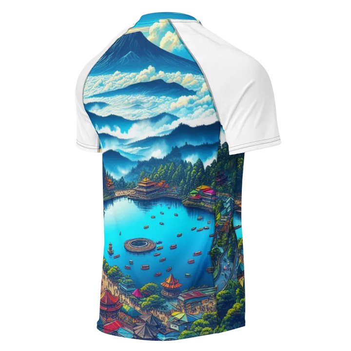 Serene Shores Men's Rash Guard | AI Design Bandung city product image (2)