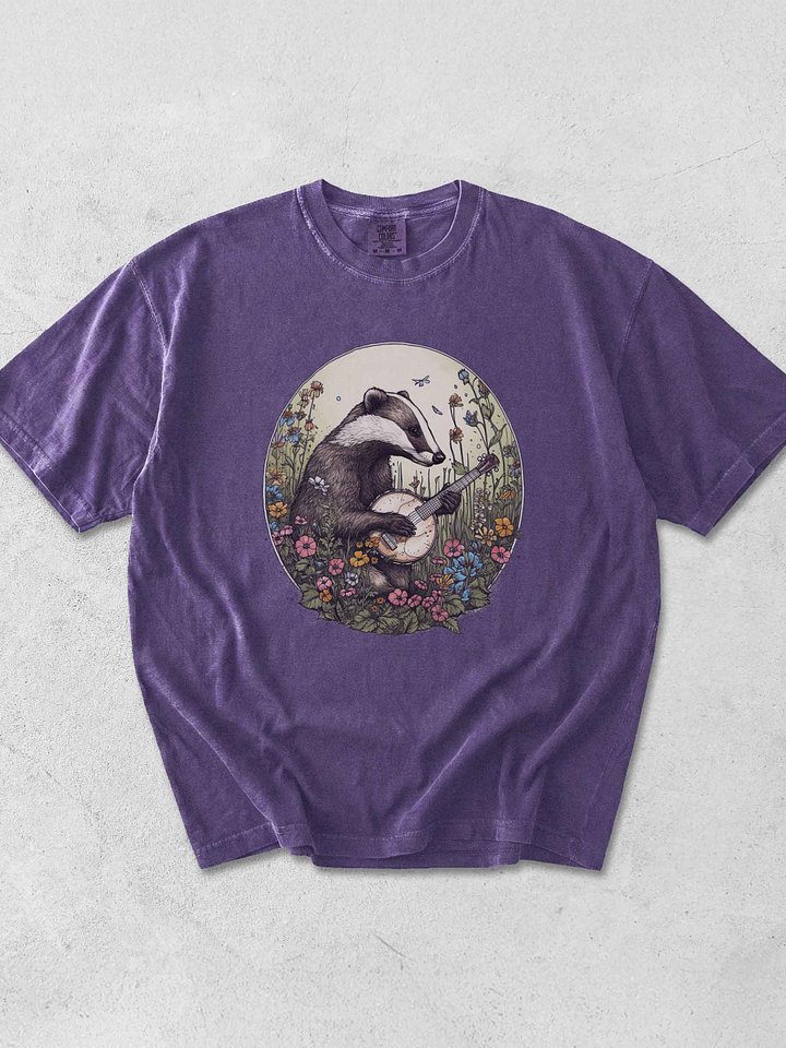 Badger Playing Banjo Shirt – Whimsical Woodland Music Graphic Tee product image (1)