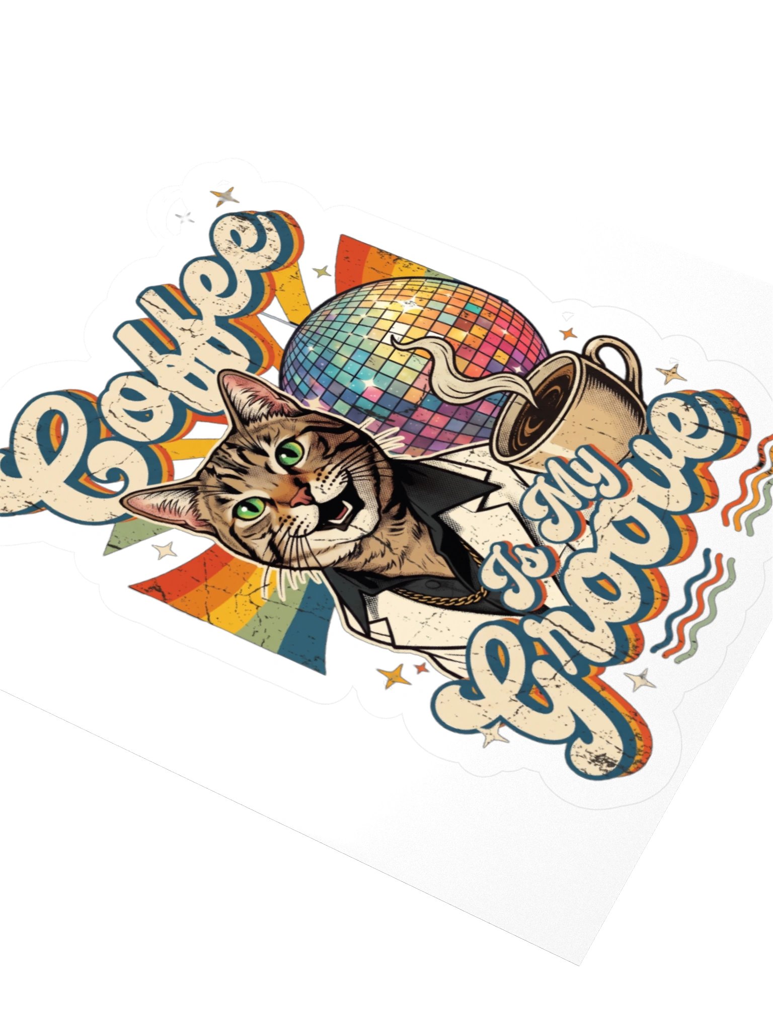 Coffee is My Groove Retro Disco Cat Sticker product image (3)