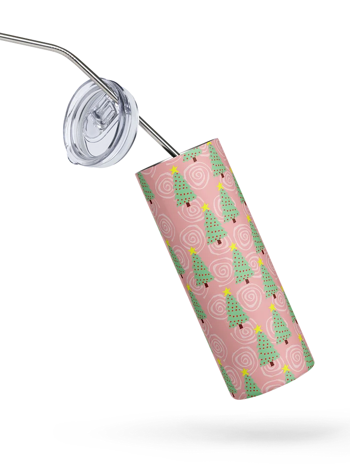 Green Christmas Trees on Pink Spirals Stainless Steel Tumbler with Straw product image (2)