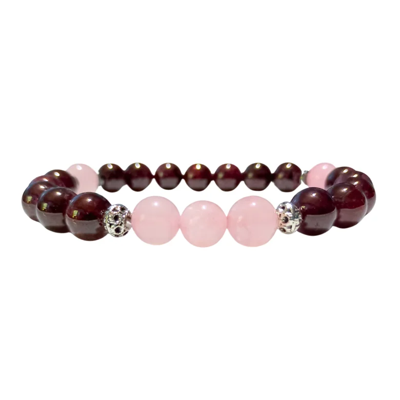 Handmade Grounding Beaded Bracelet | Rose Quartz, Garnet | "Beautiful Balance" product image (1)
