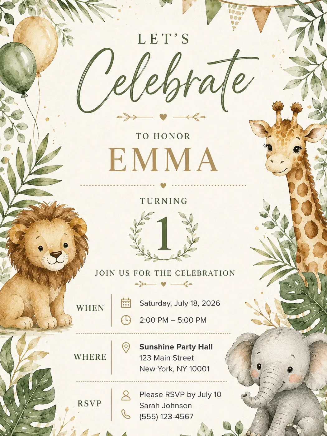 Safari zoo Birthday Invitation Template for kids product image (3)