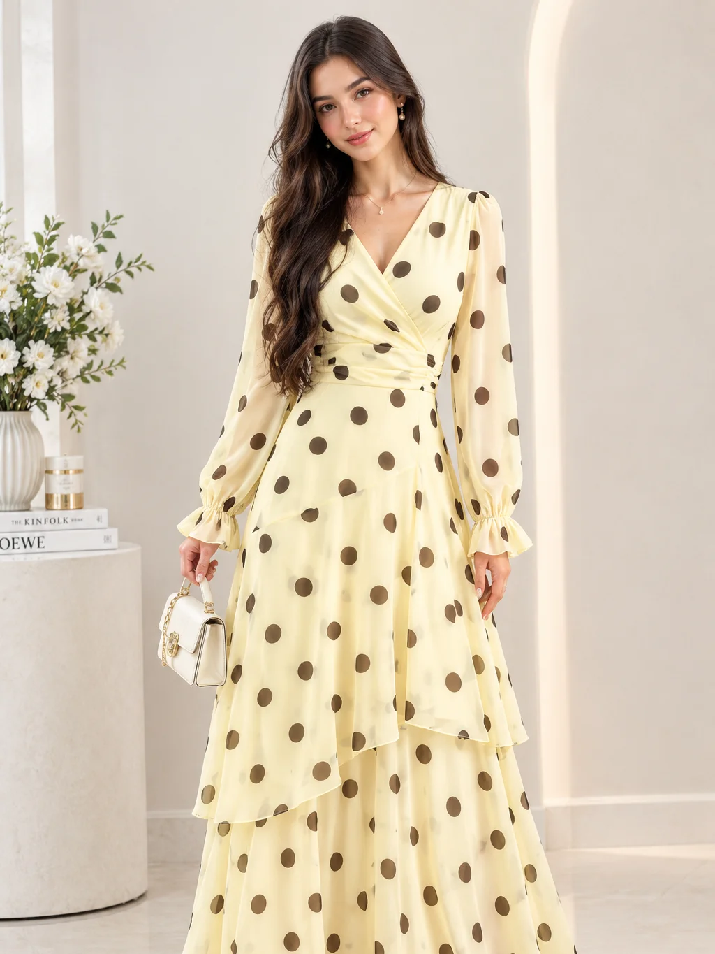 Amorya 2026 New Fashion Floral Print Ruffle Hem High Stretch Cinched Waist Long Dress, Vacation Dress, Pleated Dress, Floral Dress,Dresses For Women Summer product image (3)