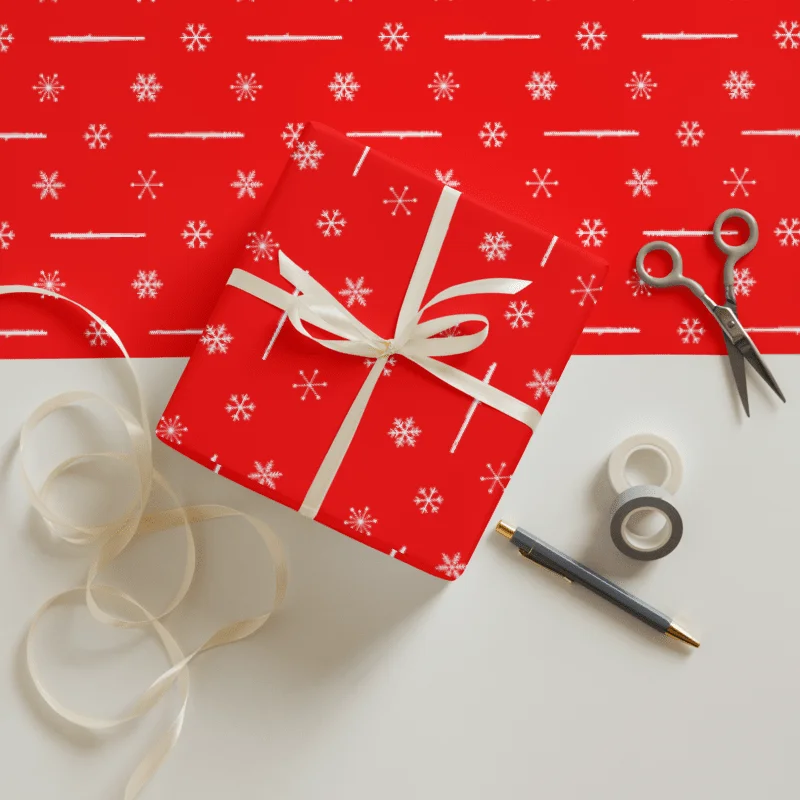 Flutes and Snowflakes - C Flute - Red Gift Wrap Paper Sheets product image (5)