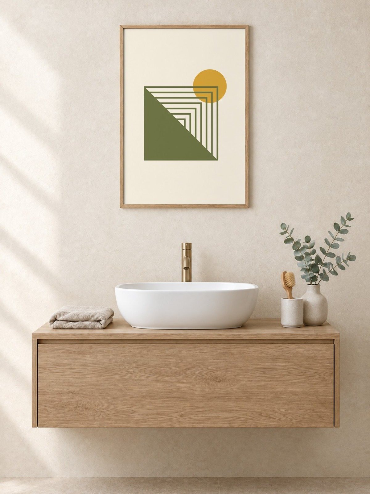 Mustard Sun Geometric Print | Retro Bathroom Wall Art product image (1)