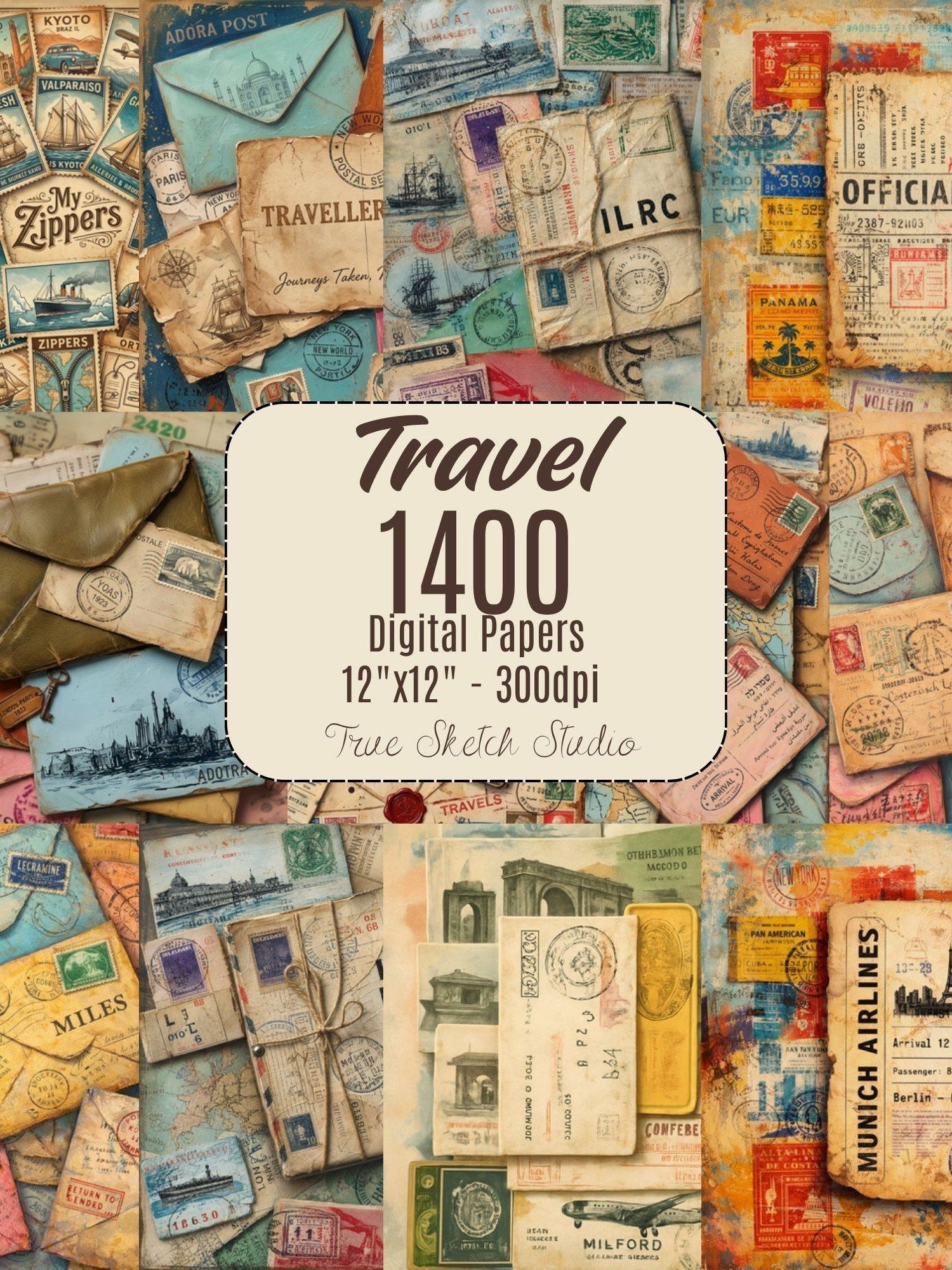 Vintage Travel Digital Paper 1400 product image (2)