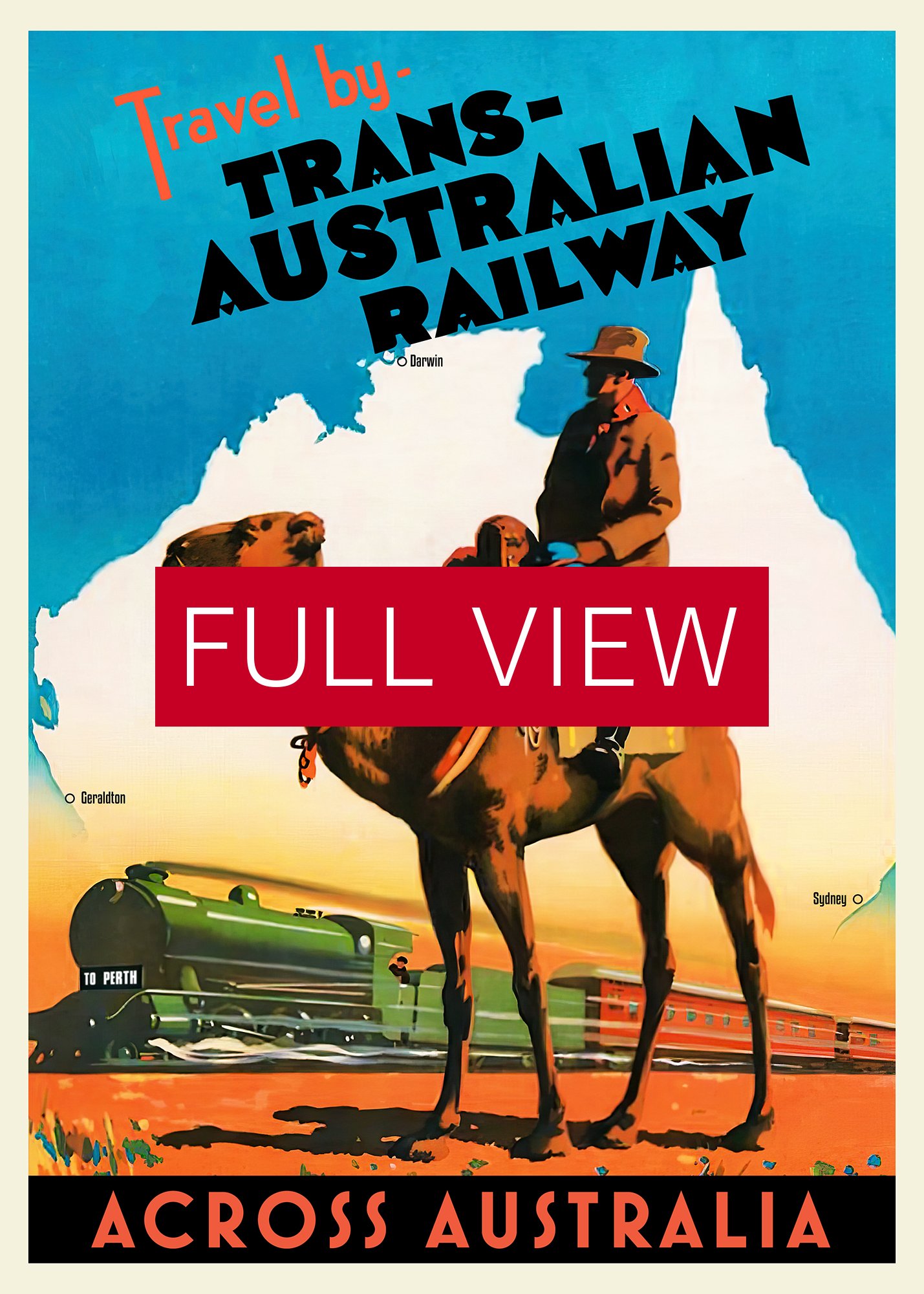 Travel by Trans-Australian Railway across Australia, 1933 — retro vintage travel poster product image (3)